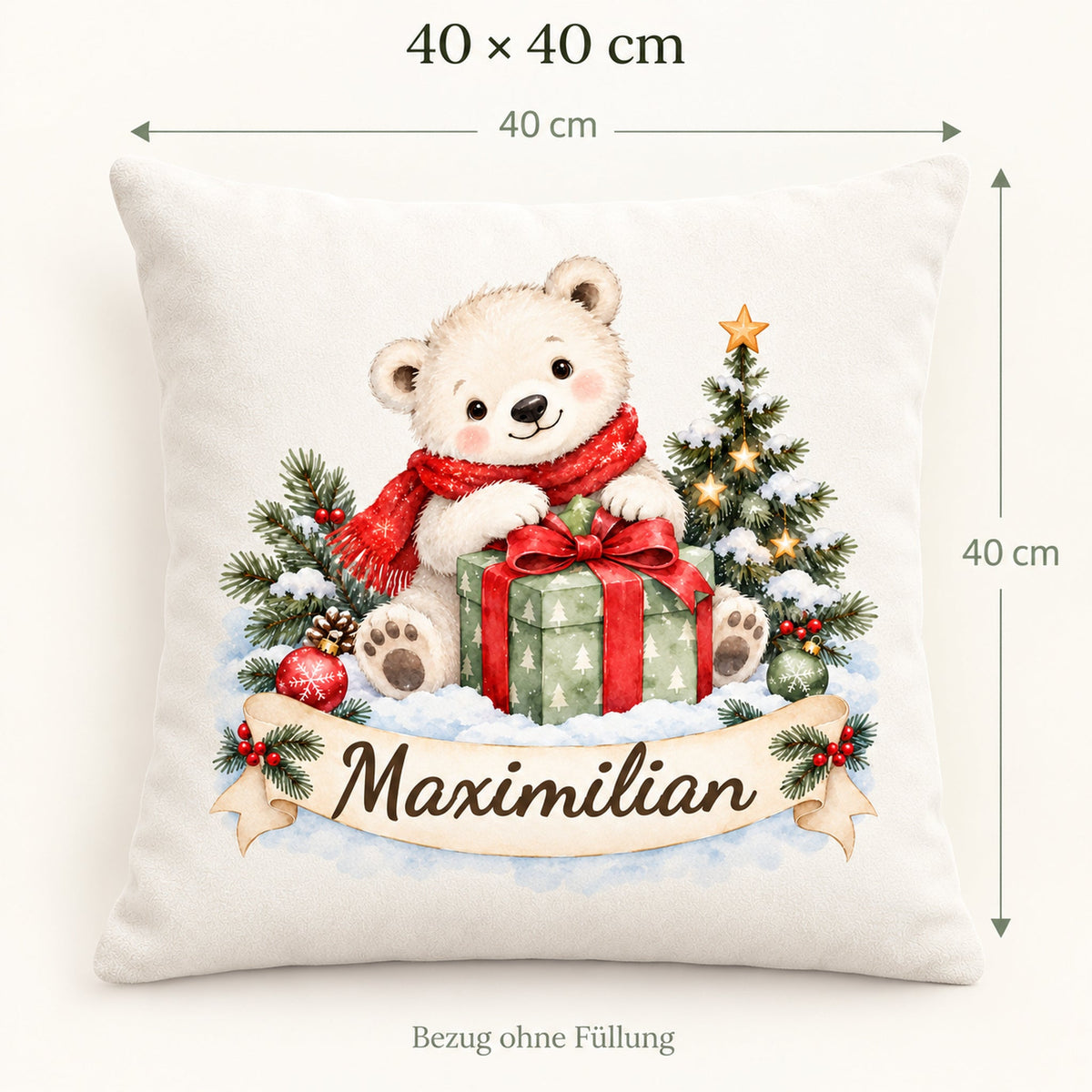 Weihnachts-Kissenbezug Eisbär mit Wunschname – Größe