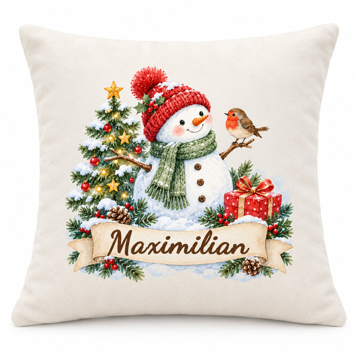 Weihnachts-Kissenbezug Schneemann mit Wunschname – Hauptbild