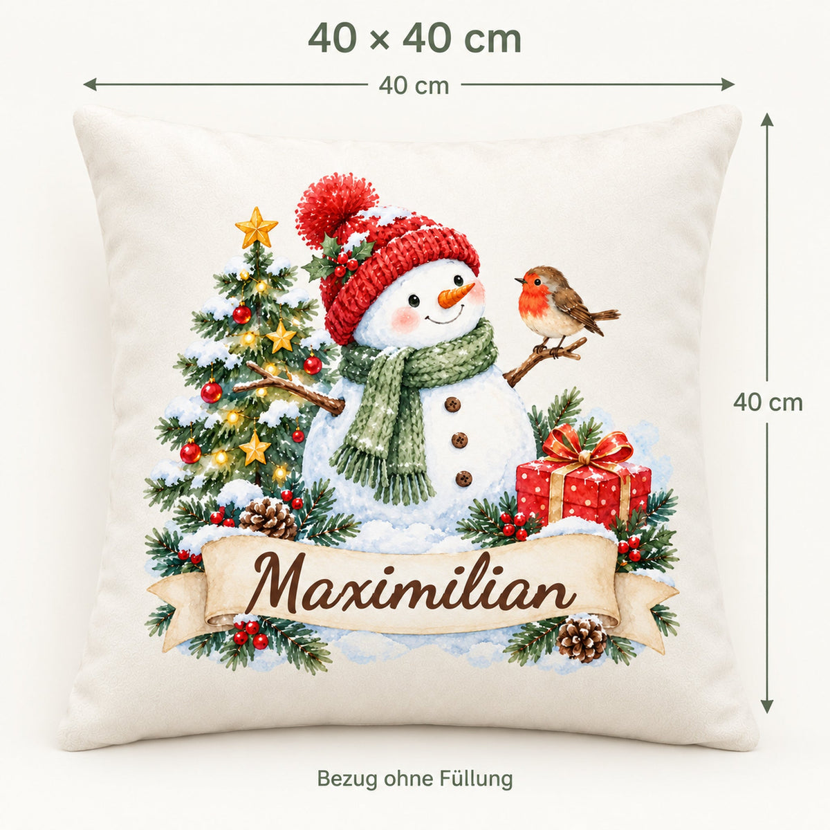 Weihnachts-Kissenbezug Schneemann mit Wunschname – Größe