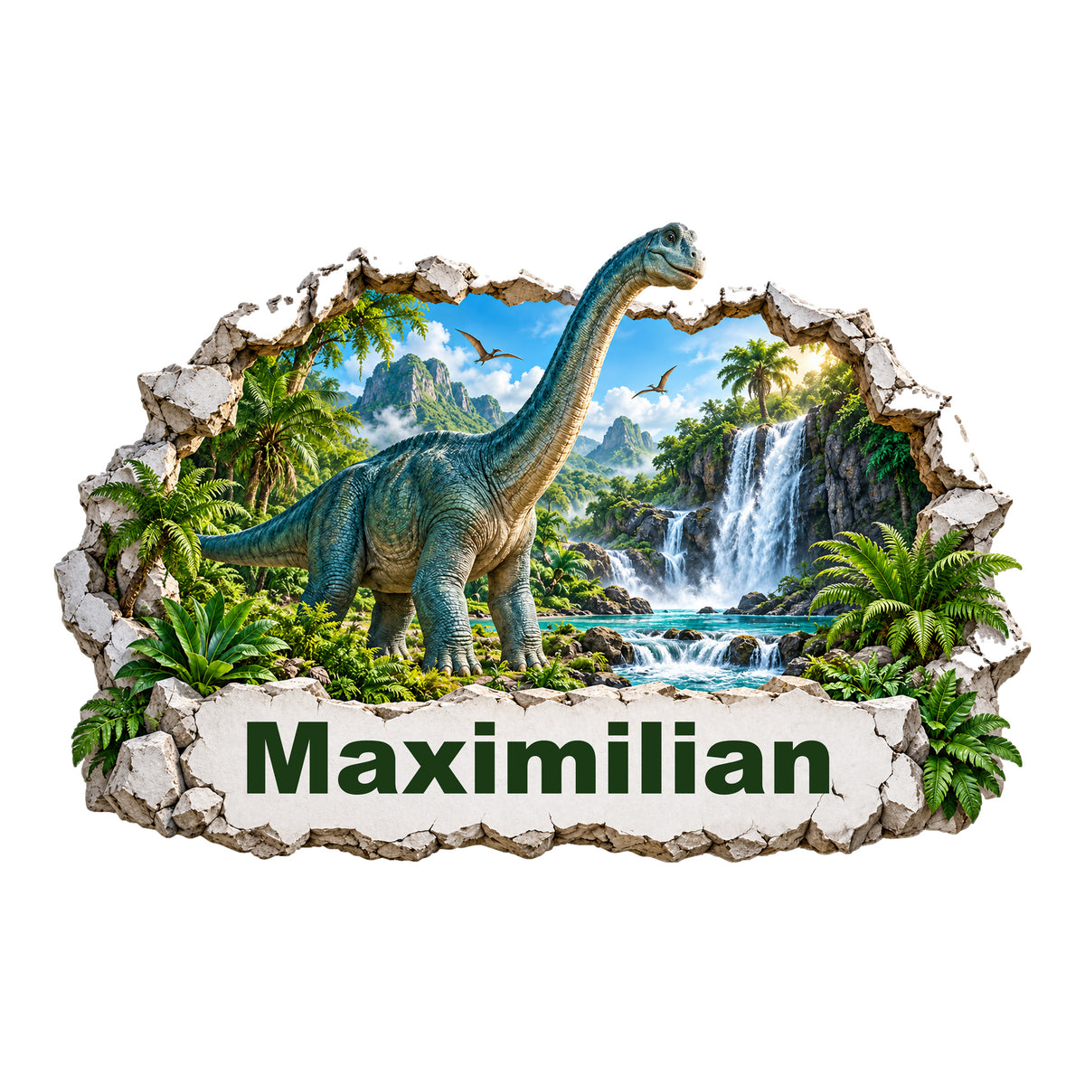 Dinosaurier-Wandtattoo Motiv 3 – Hauptbild mit Wunschname Maximilian