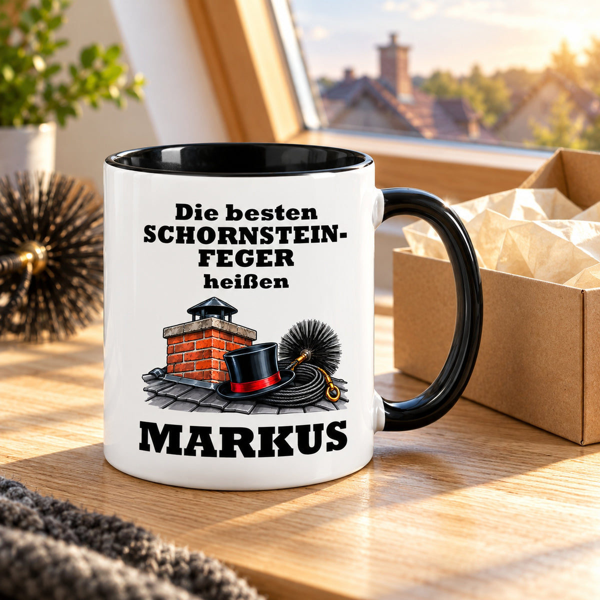 Schornsteinfeger-Tasse als Geschenkidee mit dekorativer Geschenkverpackung; die Verpackung ist nicht enthalten.