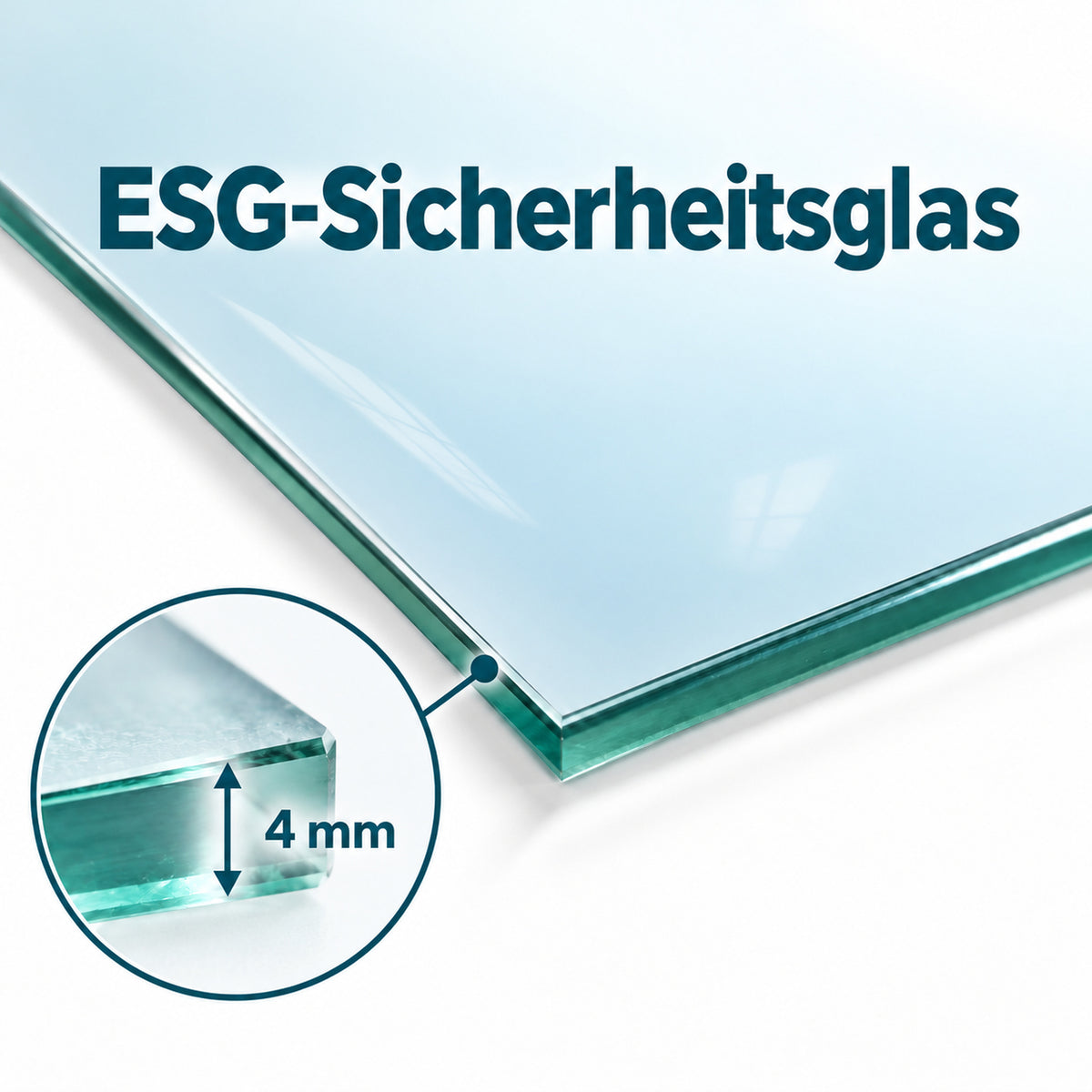 Detaildarstellung von ESG-Sicherheitsglas mit 4 mm Glasstärke.