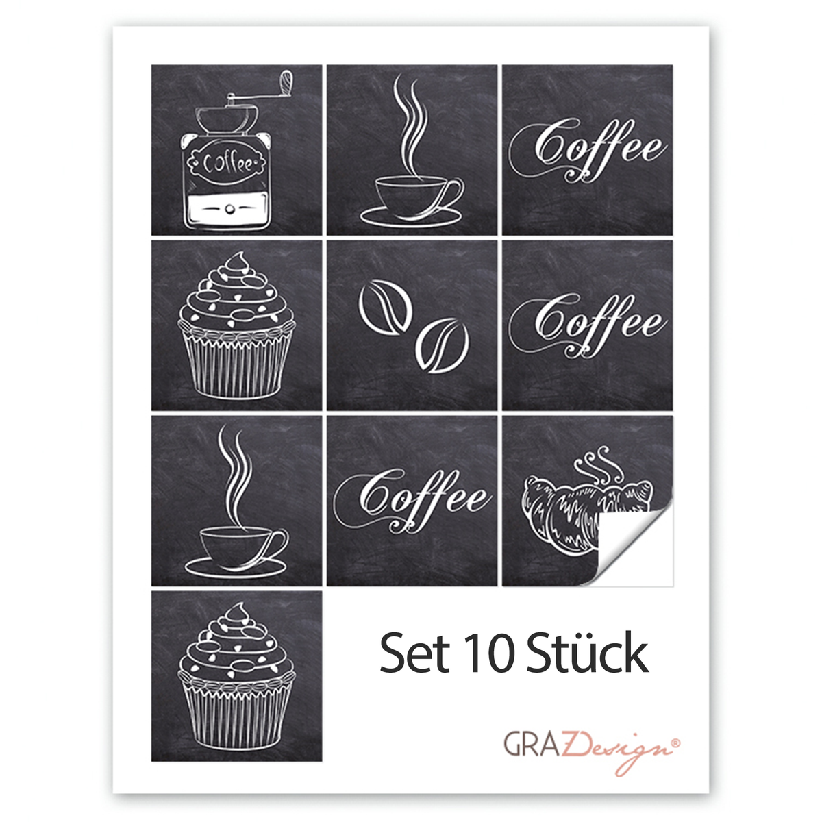 Kaffeetassen und Cupcakes, schwarz-weiße Illustrationen, Set 10 Stück.