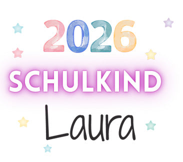2026 Schulkind Laura, bunte Zahlen, verspielte Sterne.
