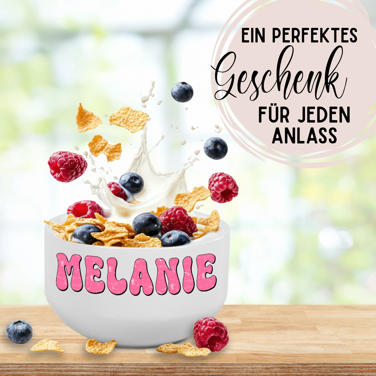 Müslischale mit Namen in Rosa Schrift
