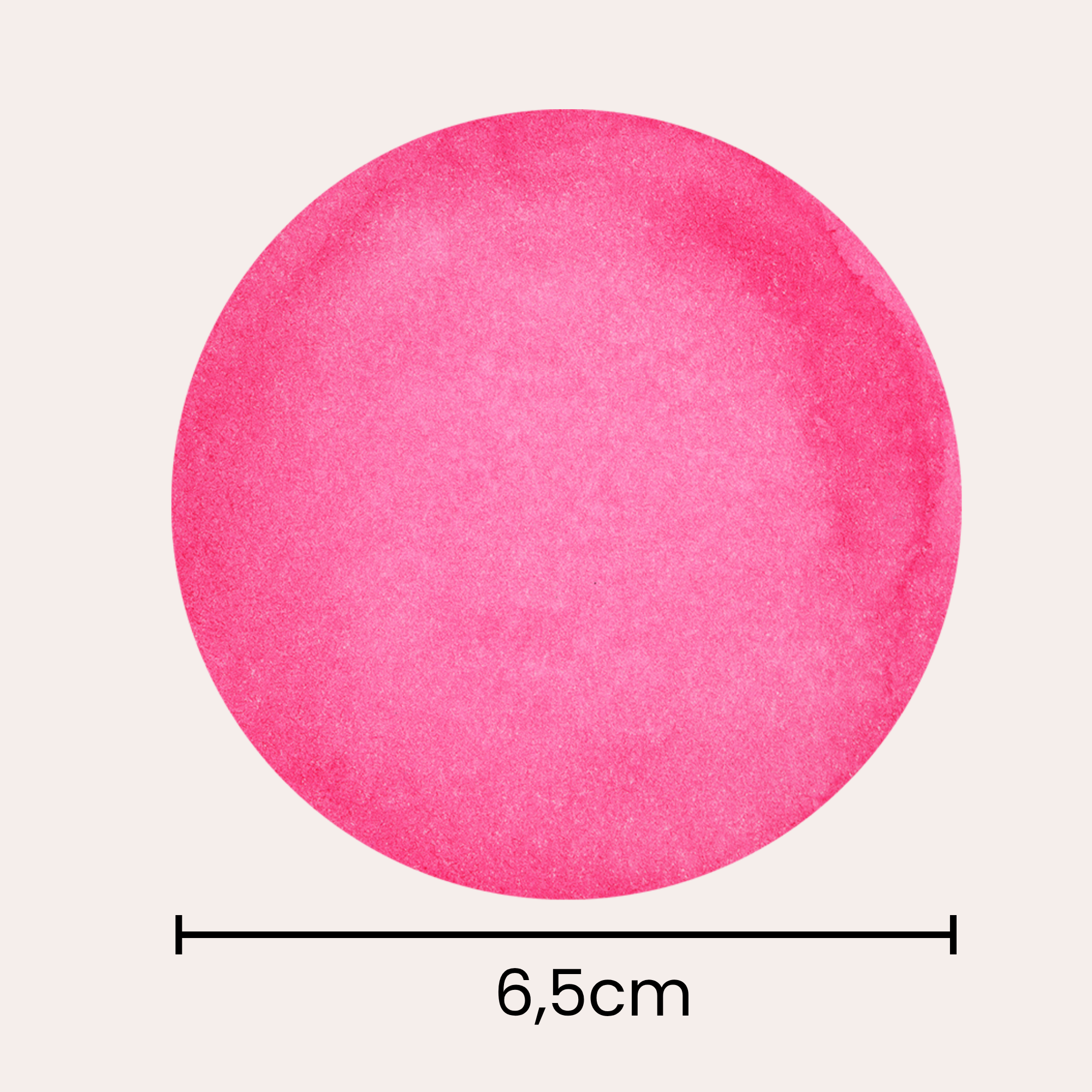 Runder, schimmernder Blush in leuchtendem Pink, 6,5 cm.