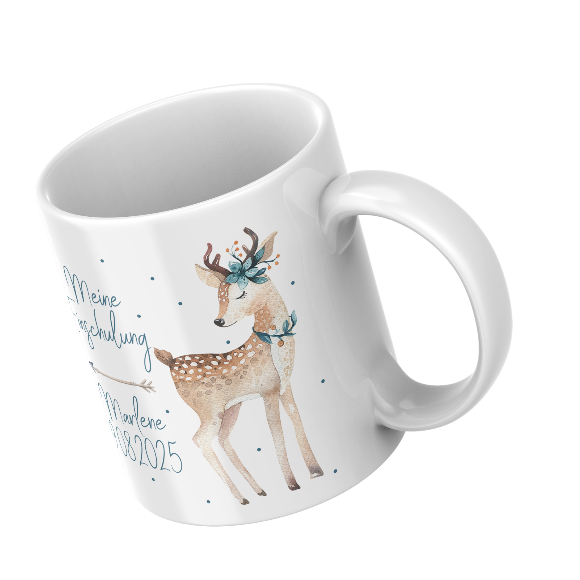 Tasse mit Reh-Motiv, personalisiert für Marlene, 2025.