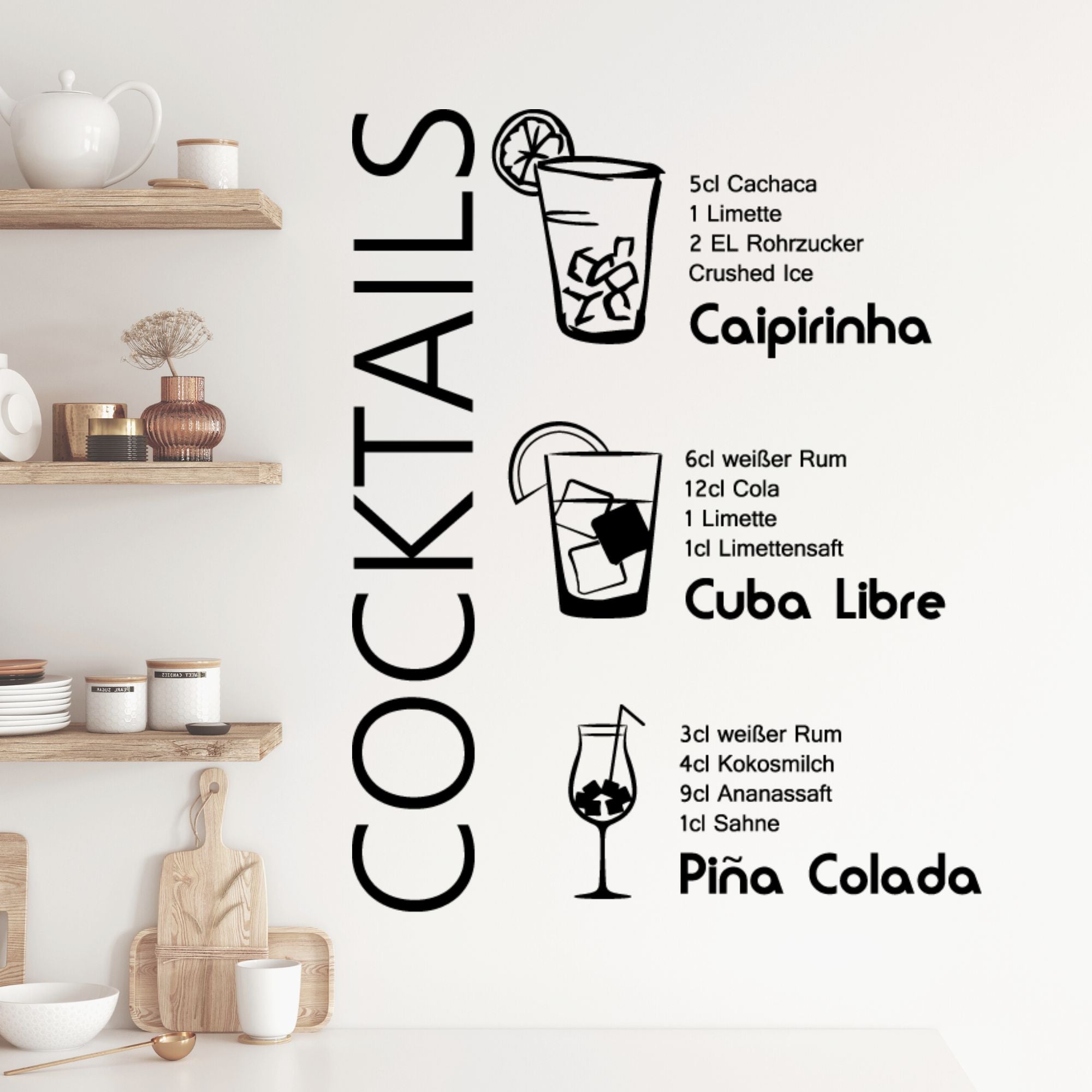 Cocktail-Rezepte: Caipirinha, Cuba Libre, Piña Colada.