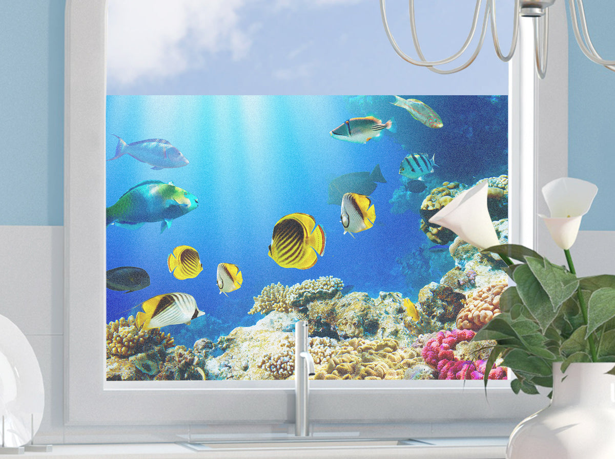 Bunter Unterwasserblick mit Fischen und Korallen.