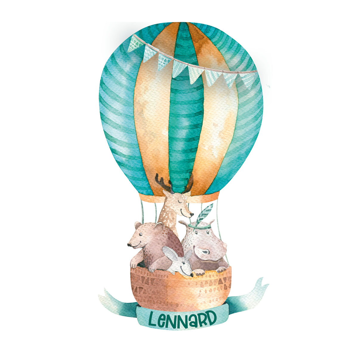 Wandtattoo mit türkisfarbenem Heißluftballon und Wunschname