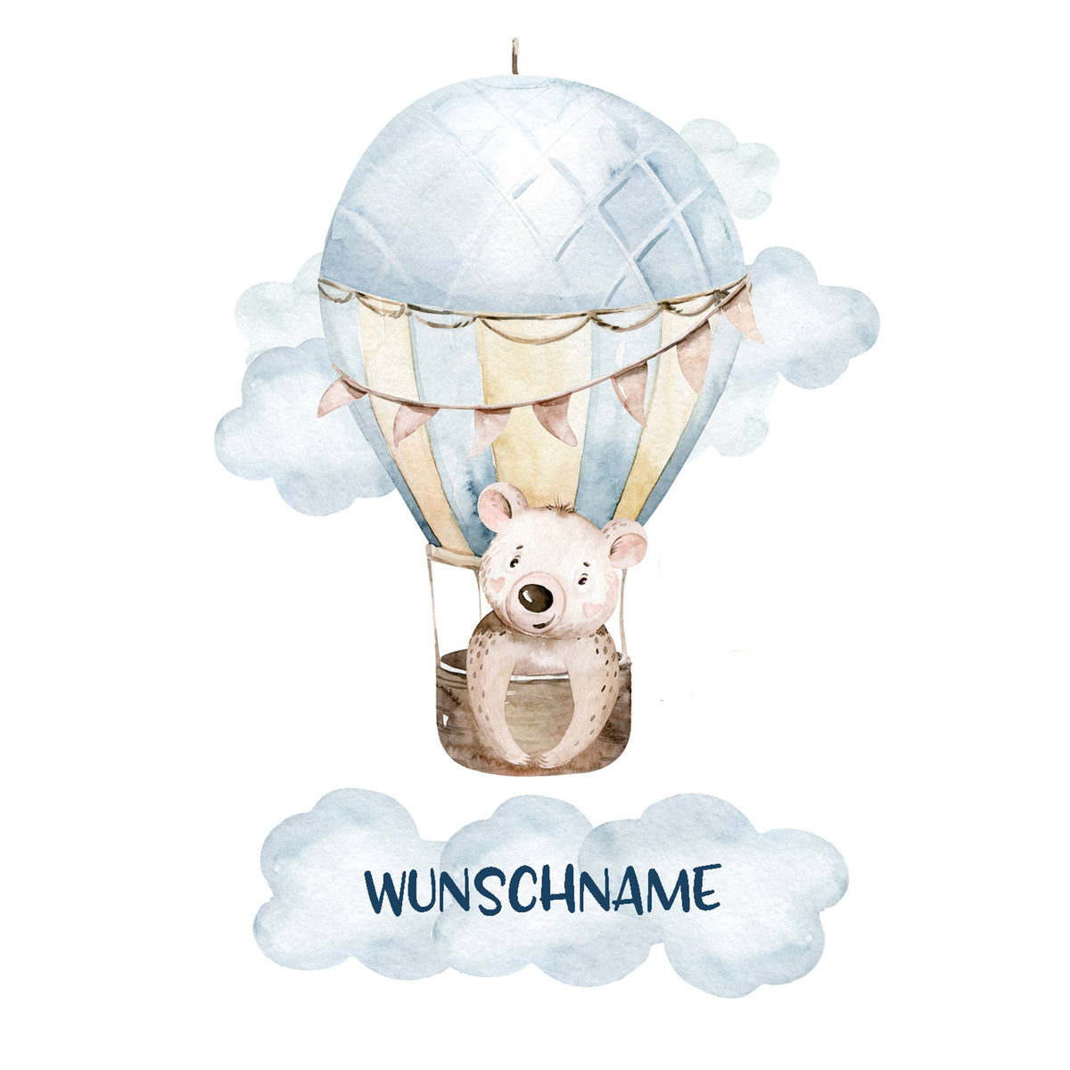 Wandtattoo mit Heißluftballon, Bär und Wunschname