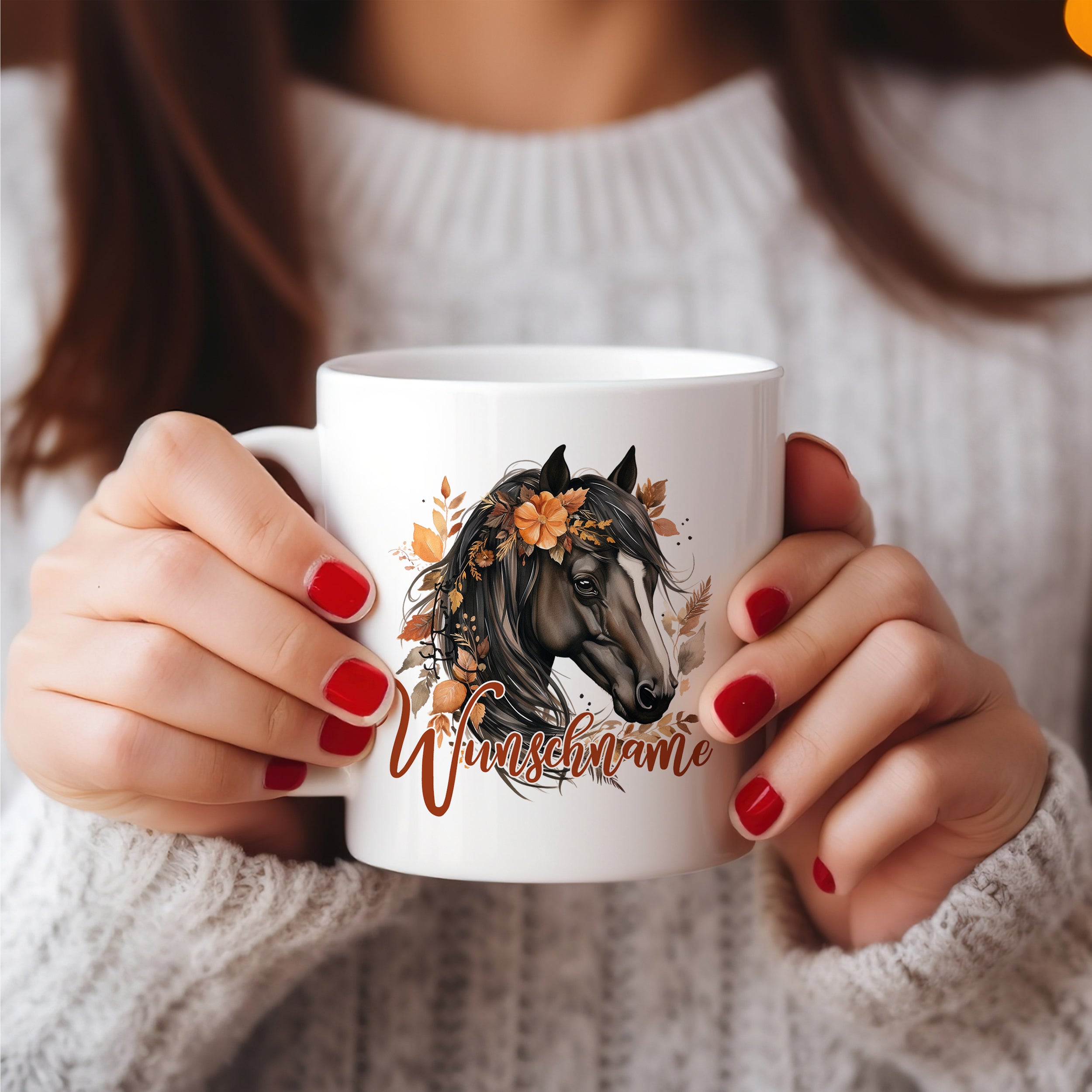 Personalisierte Tasse Pferd in braun