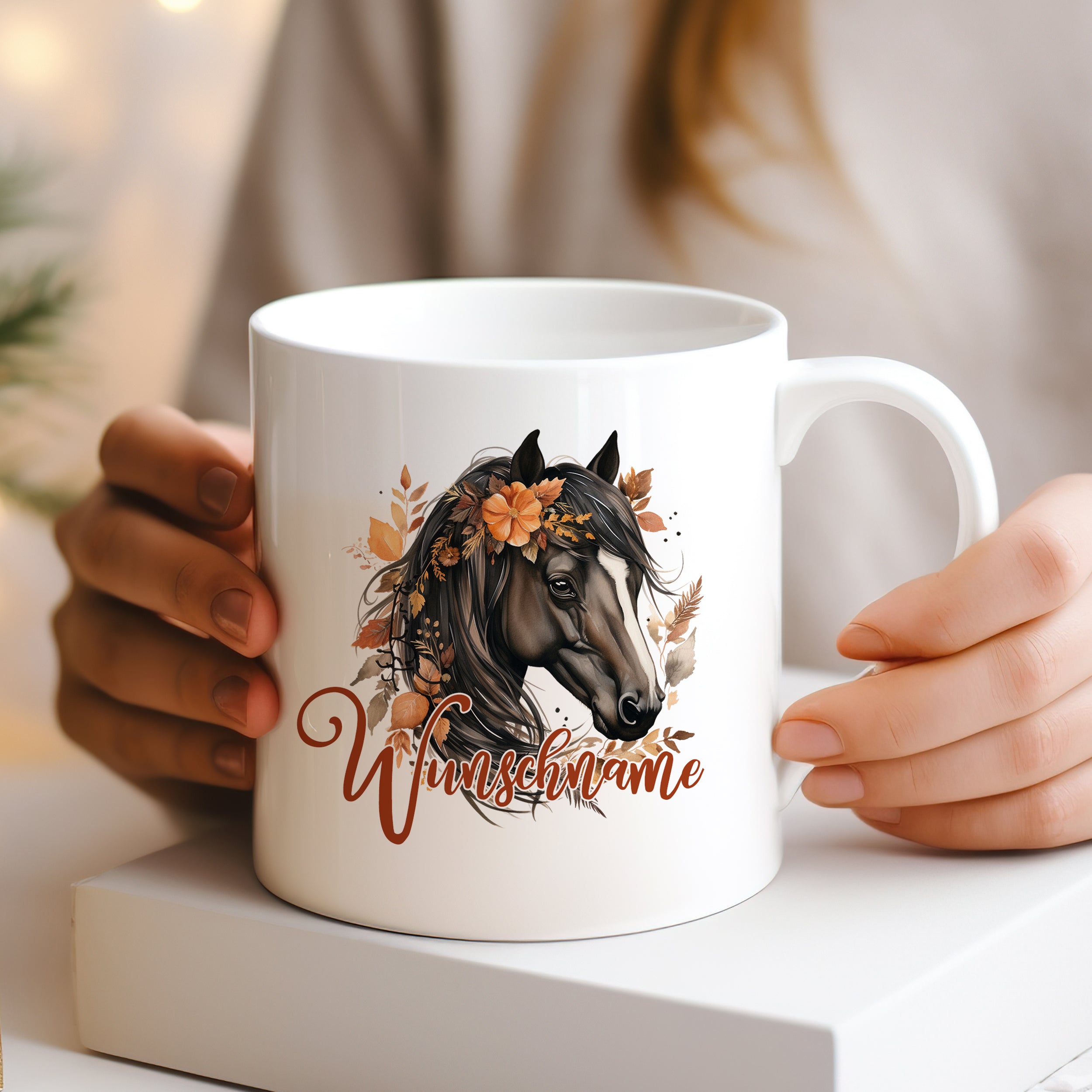 Personalisierte Tasse Pferd in braun
