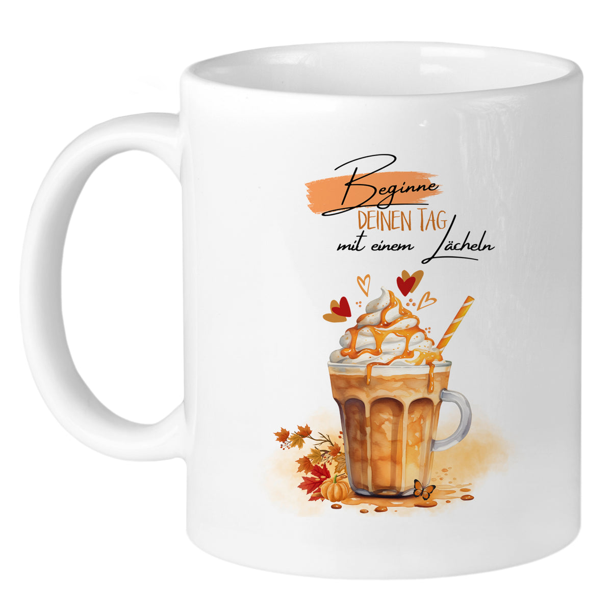 Tasse mit Kaffeebecher-Illustration und motivierendem Spruch.