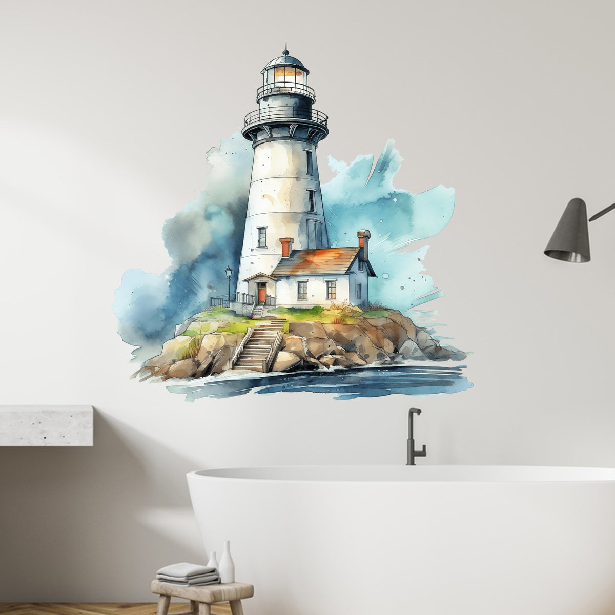 Leuchtturm als Wandtattoo im Aquarellstil