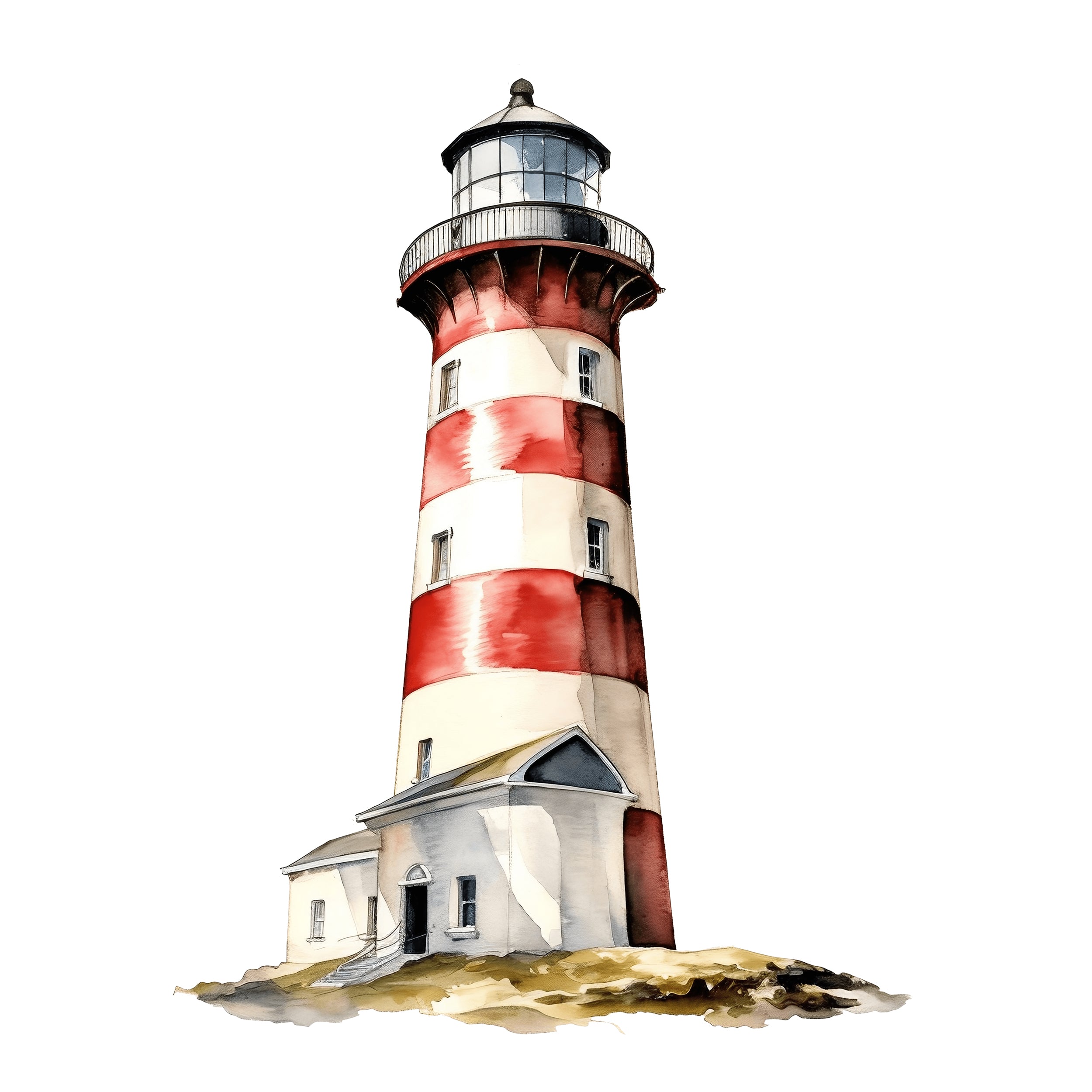 Rot-weißes Leuchtturm-Wandtattoo als freigestelltes Motiv