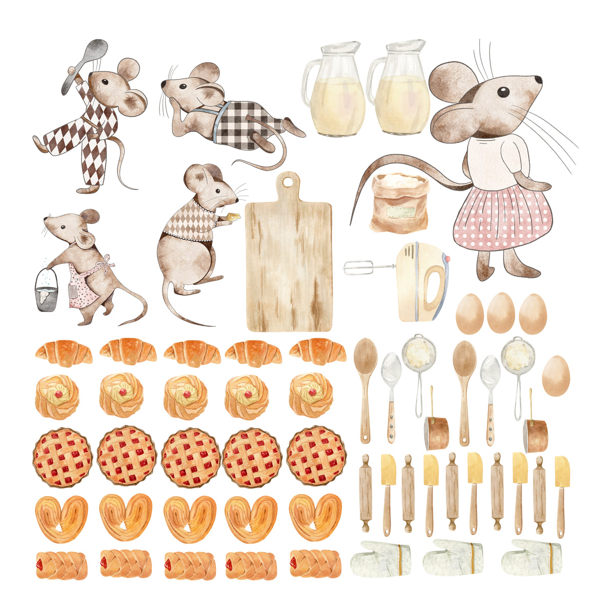 Aufkleber-Set für Kinderküche mit Bär, Waffeln und Küchenutensilien
