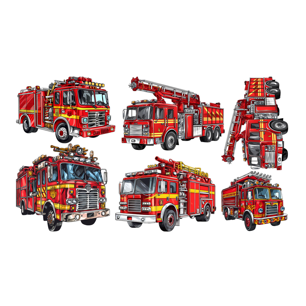 Wandtattoo 6 Feuerwehrfahrzeuge