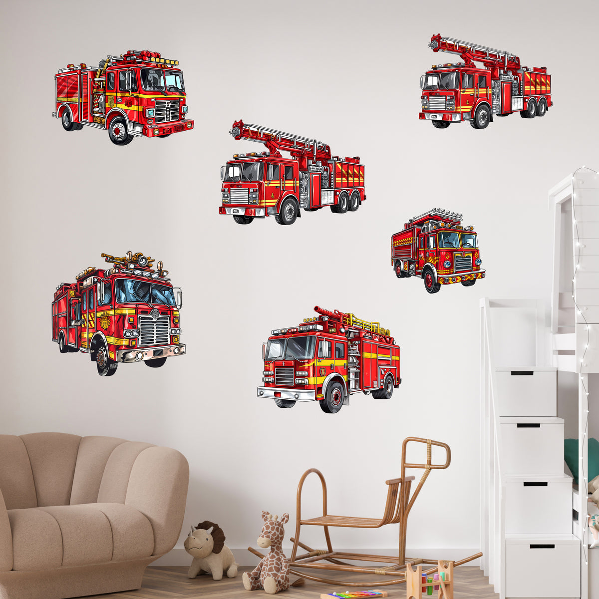 Wandtattoo 6 Feuerwehrfahrzeuge