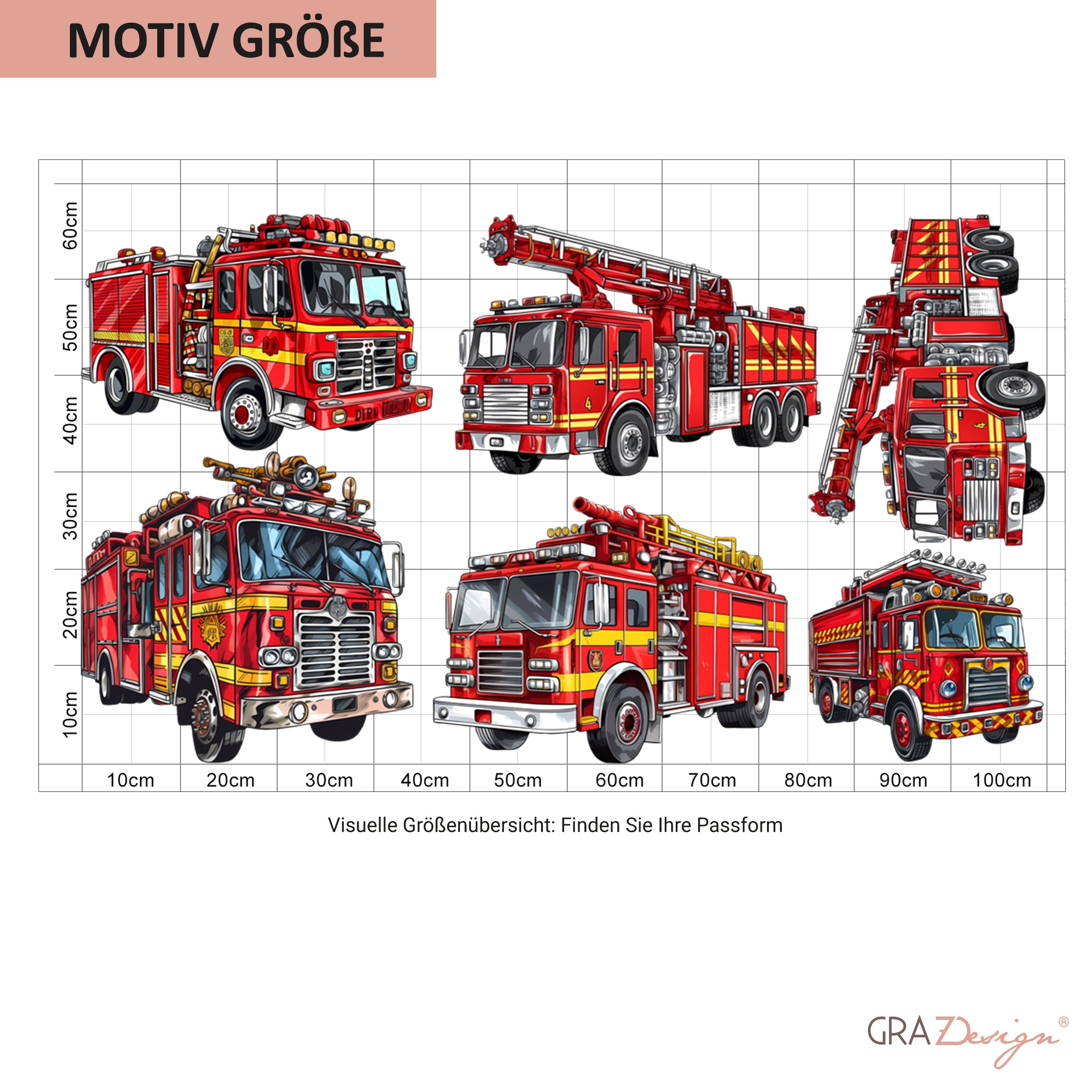 Wandtattoo 6 Feuerwehrfahrzeuge