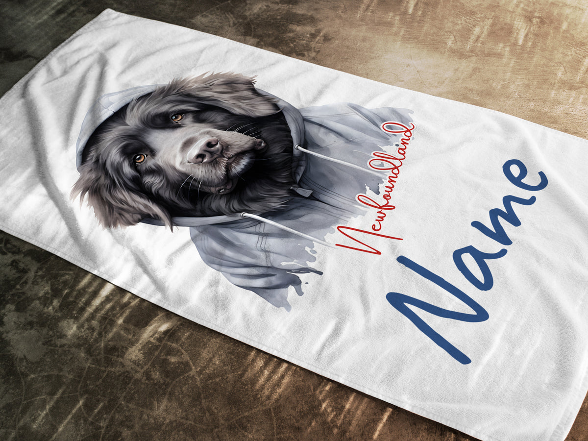 Hundedecke mit Newfoundlander-Motiv und personalisierbarem Namen.