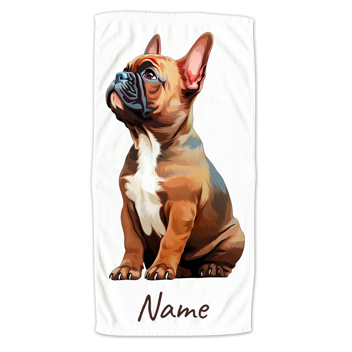 Französische Bulldogge, braun-weiß, personalisierbar mit Namen.
