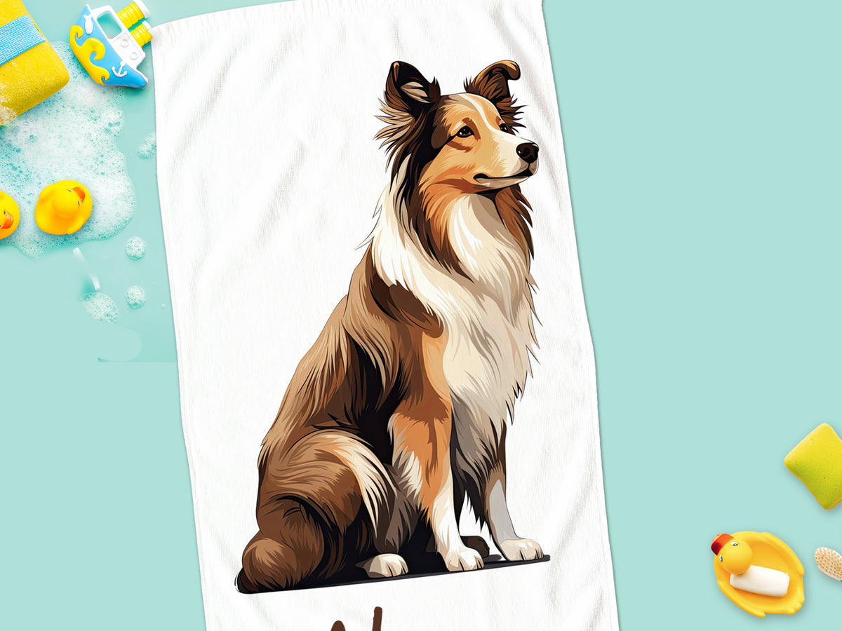 Collie-Tuch mit braun-weißer Fellzeichnung.