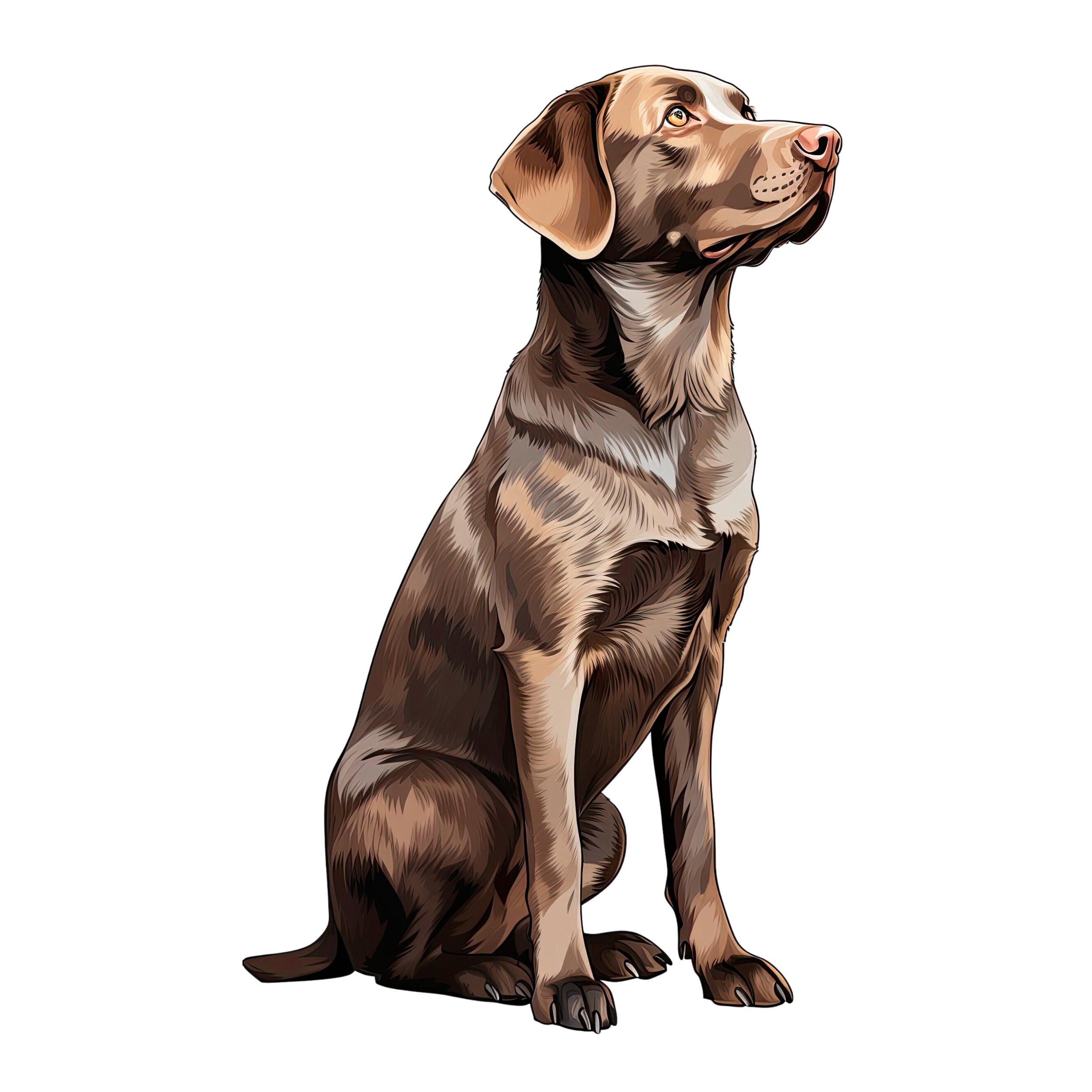 Brauner Labrador, sitzend, detaillierte Fellzeichnung.