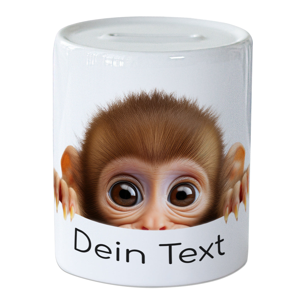 Kaffeetasse mit niedlichem Affengesicht und personalisierbarem Text.