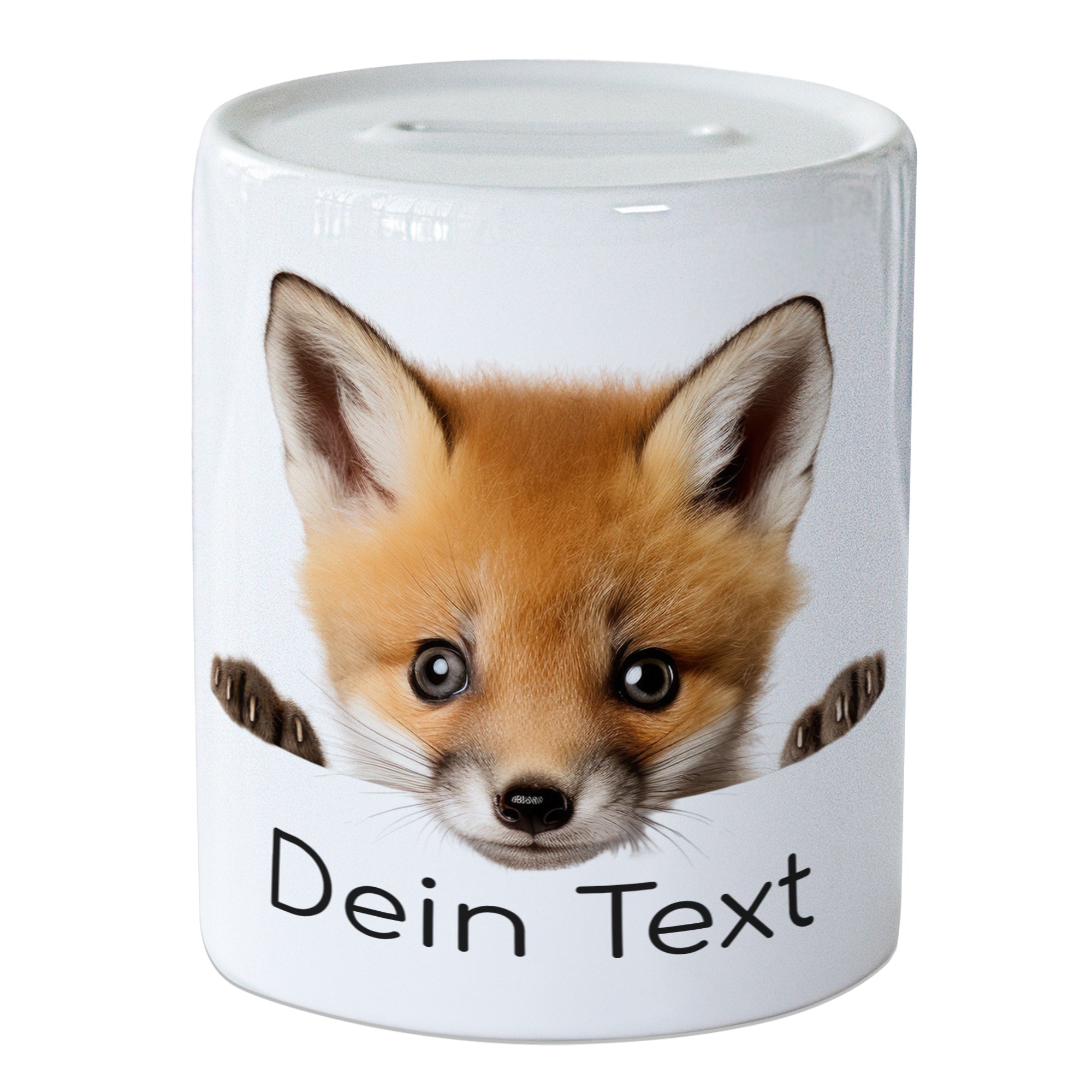 Kaffeetasse mit Fuchs-Motiv und personalisiertem Text.
