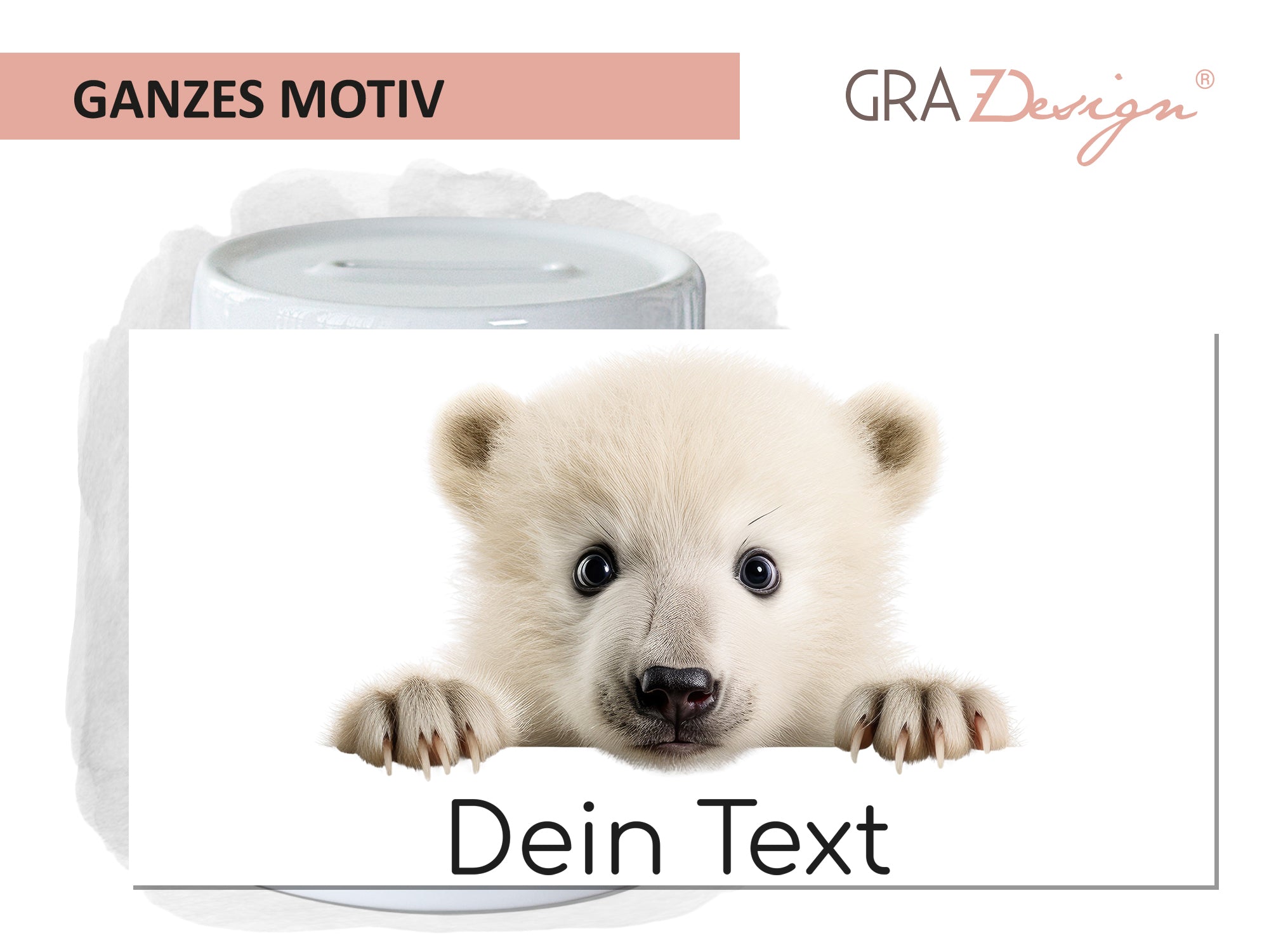Weißes Eisbärenbaby mit Platz für individuellen Text.