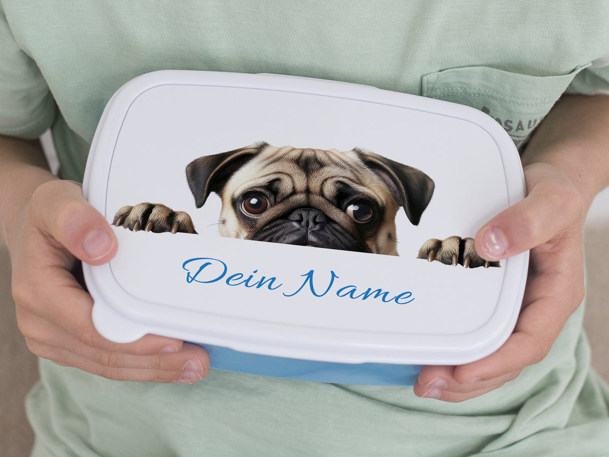 Praxismappe mit Pug-Motiv und personalisiertem Namen.