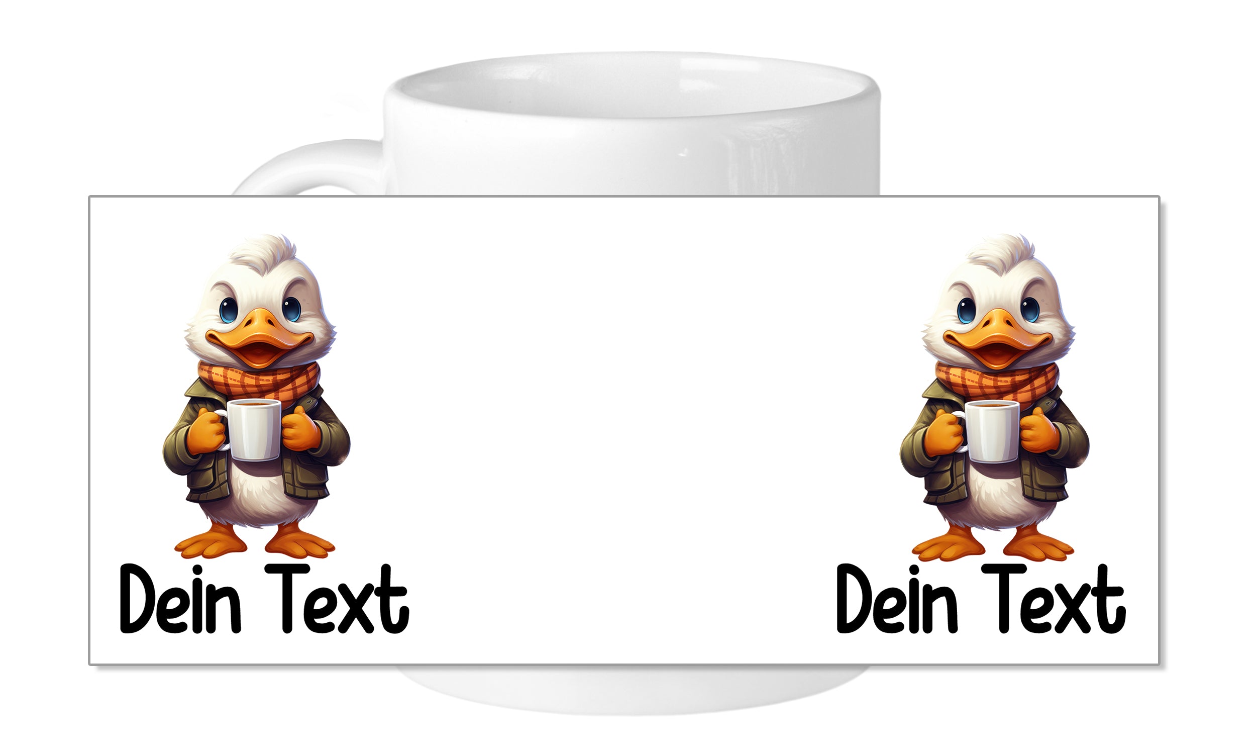 Tasse mit Enten-Motiv, weiß, mit personalisierbarem Text.