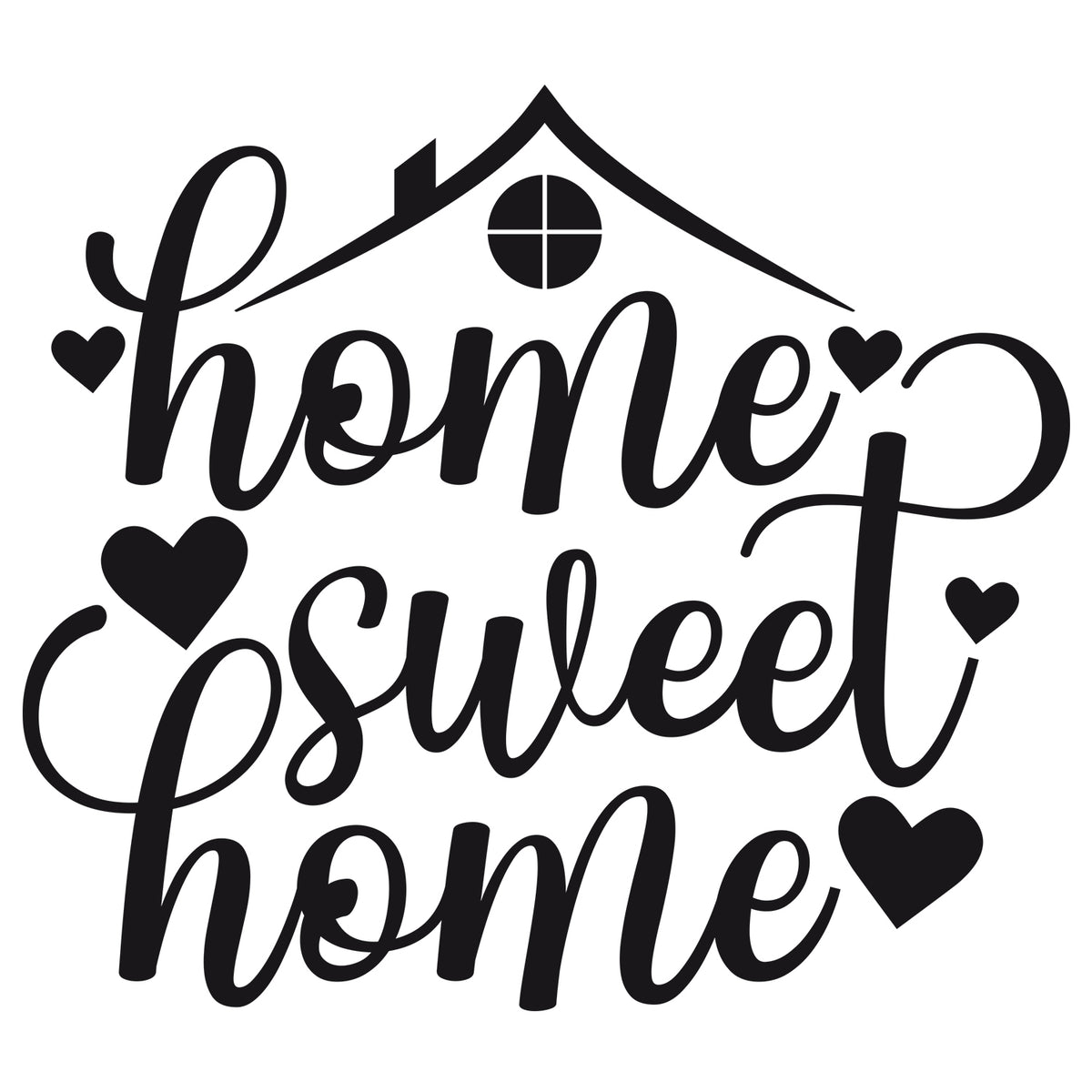 Schwarzes Wandtattoo Home Sweet Home mit Haus und Herzen