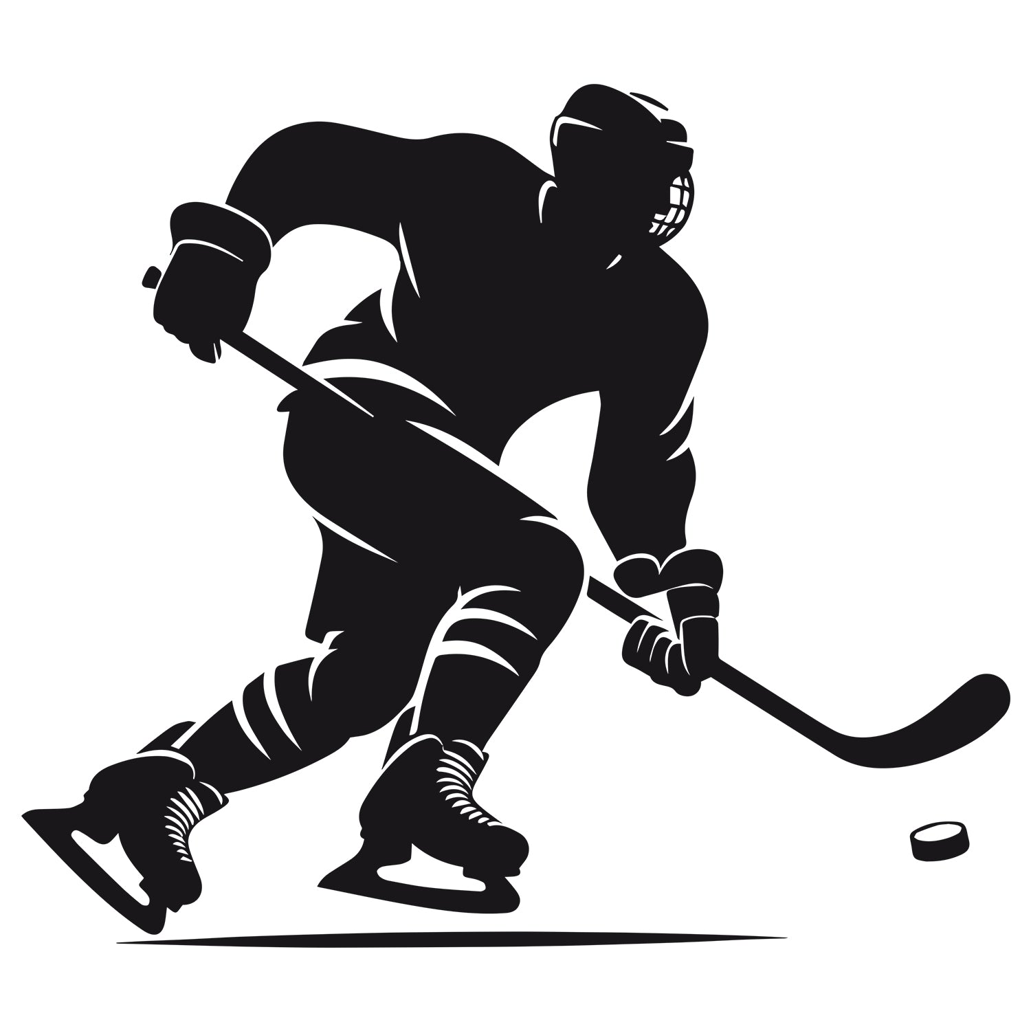 Schwarzes Wandtattoo mit Eishockeyspieler und Puck