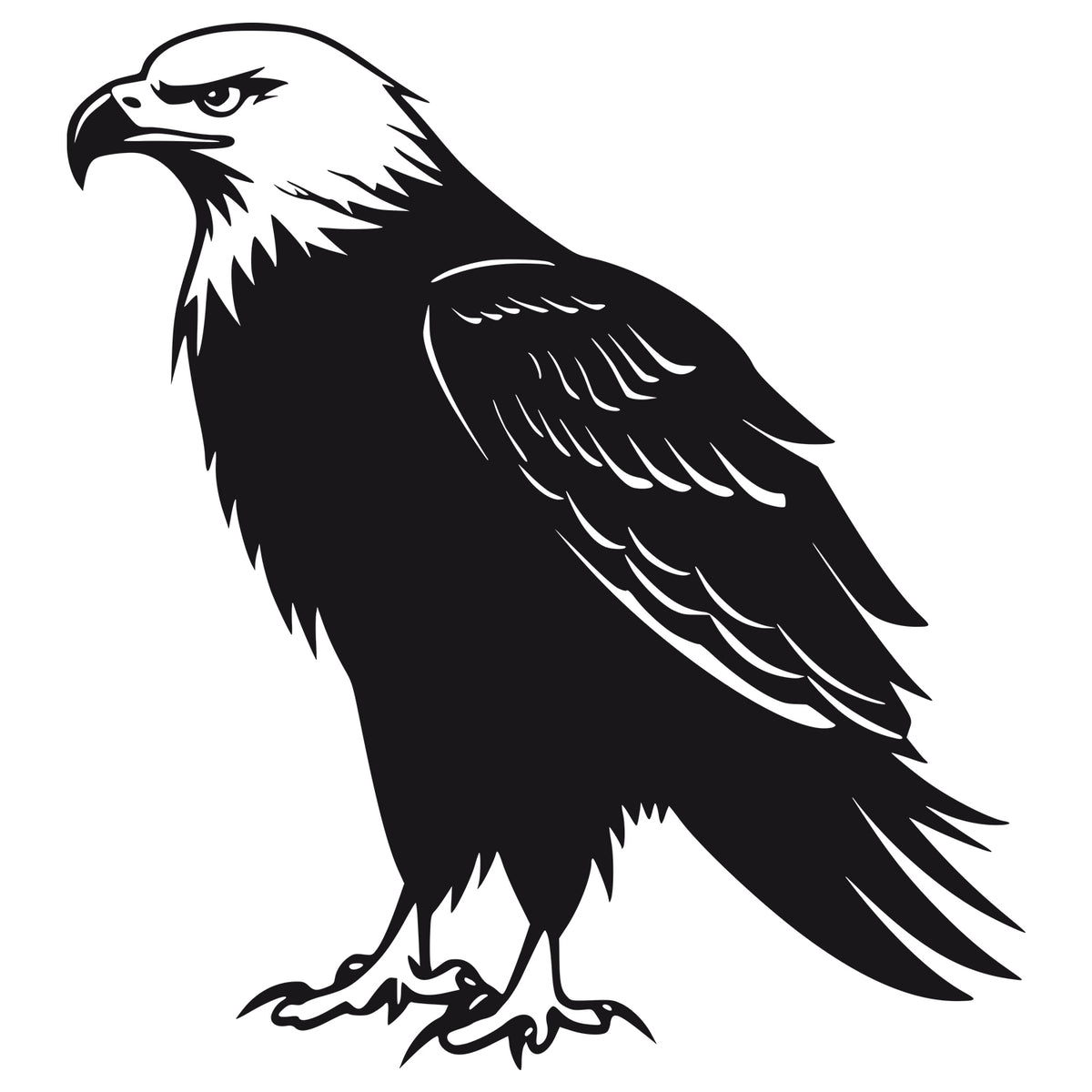 Schwarzes Wandtattoo mit stehendem Adler als freigestelltes Motiv