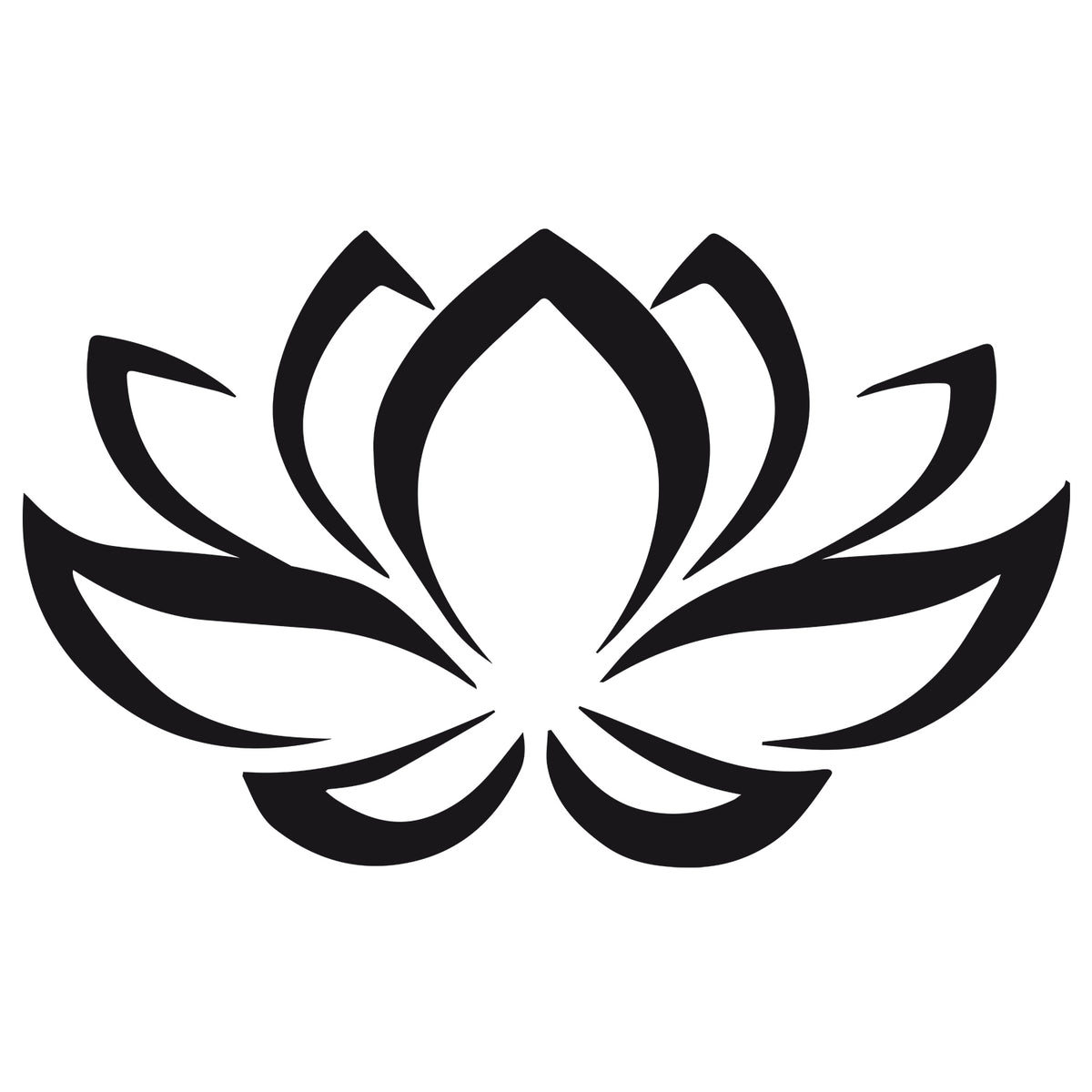 Schwarzes Wandtattoo mit Lotusblüte und Ornamenten