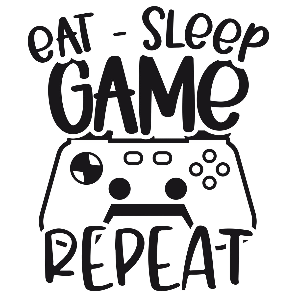 Schwarzes Wandtattoo Eat Sleep Game Repeat mit Gamepad