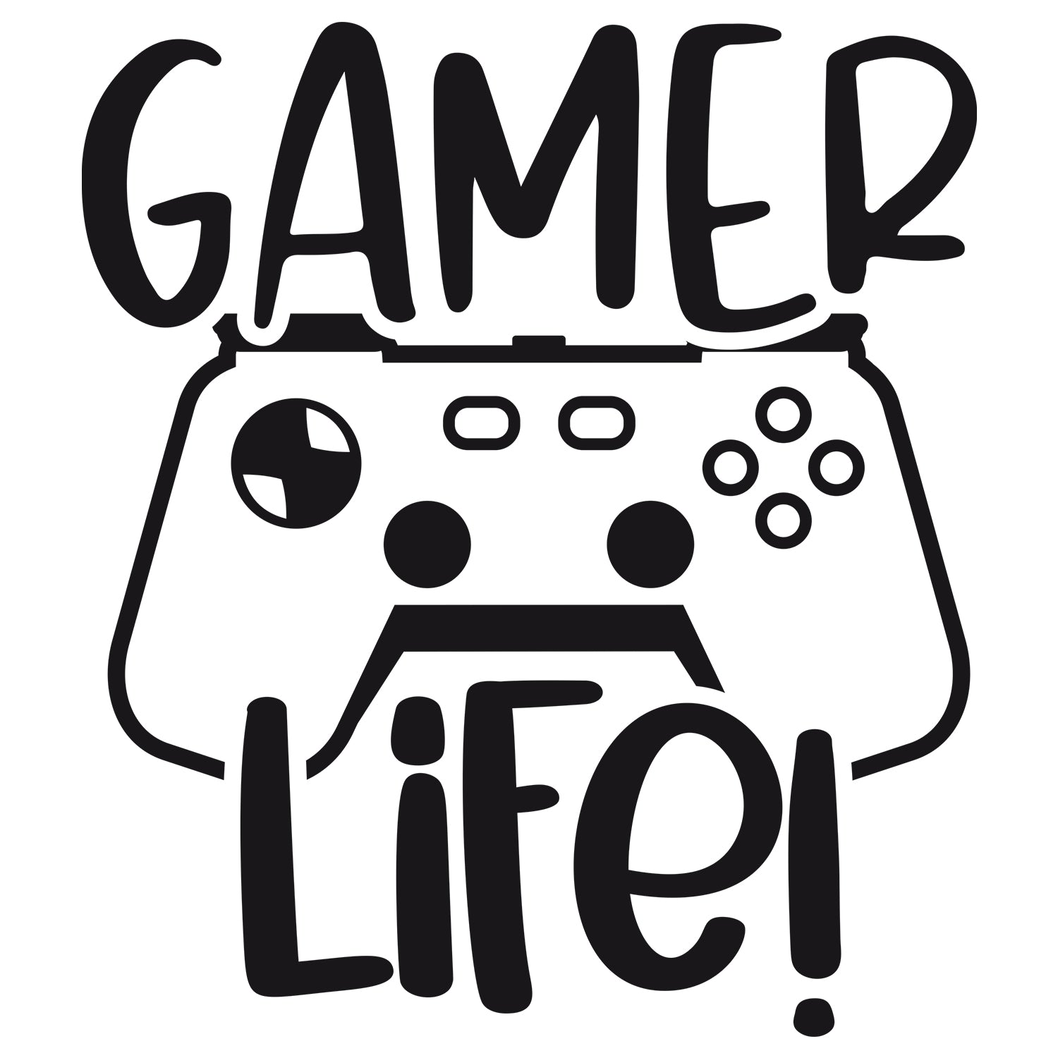 Schwarzes Wandtattoo Gamer Life mit Gamepad