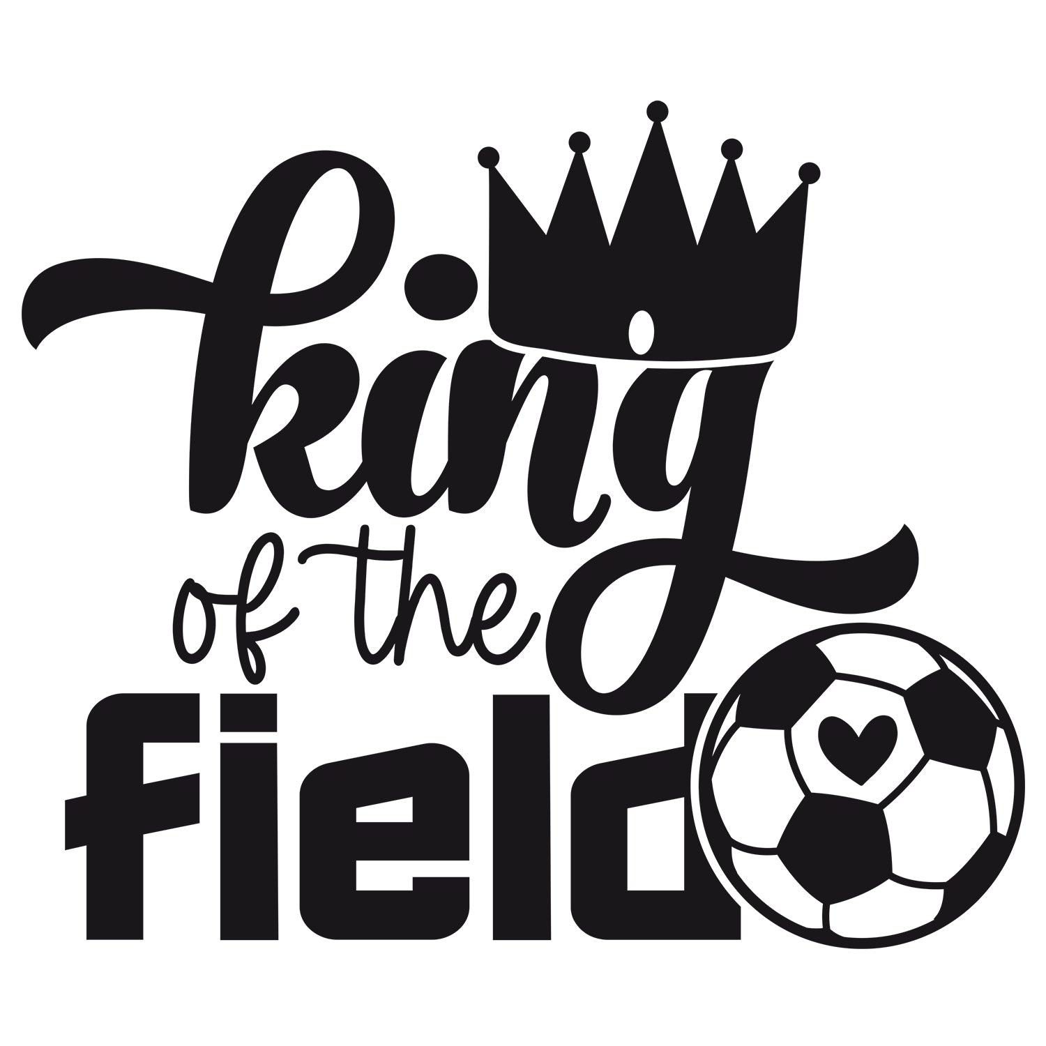 Schwarzes Wandtattoo King of the Field mit Krone und Fußball