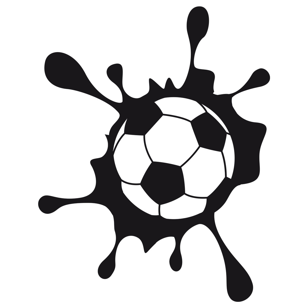 Schwarzes Wandtattoo mit Fußball in Farbklecks