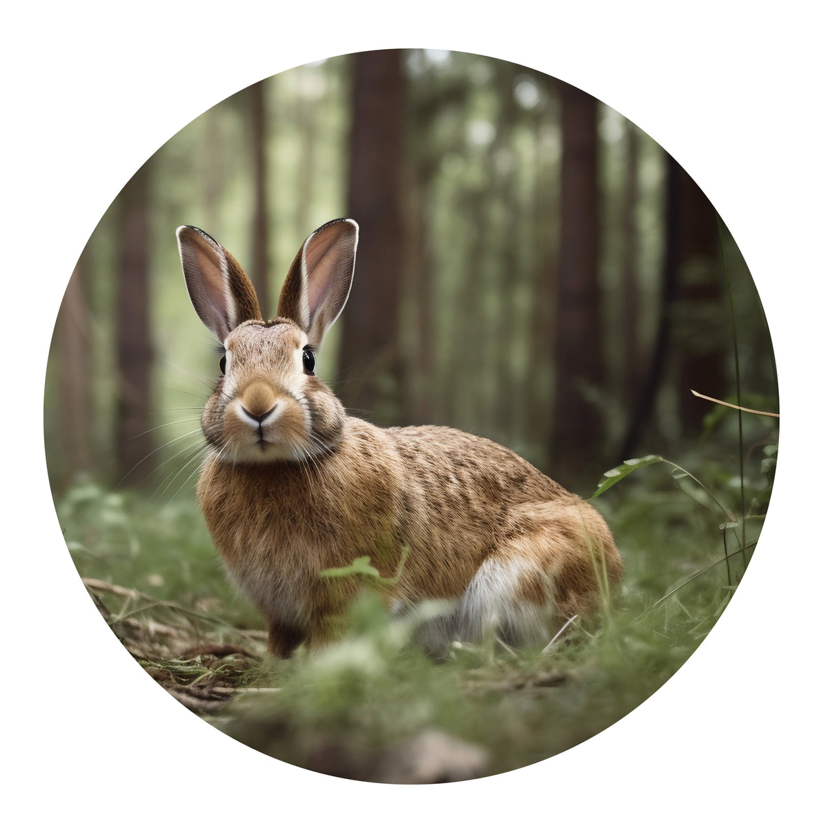 Braunhaariger Hase im Wald, mit aufmerksamen Ohren.