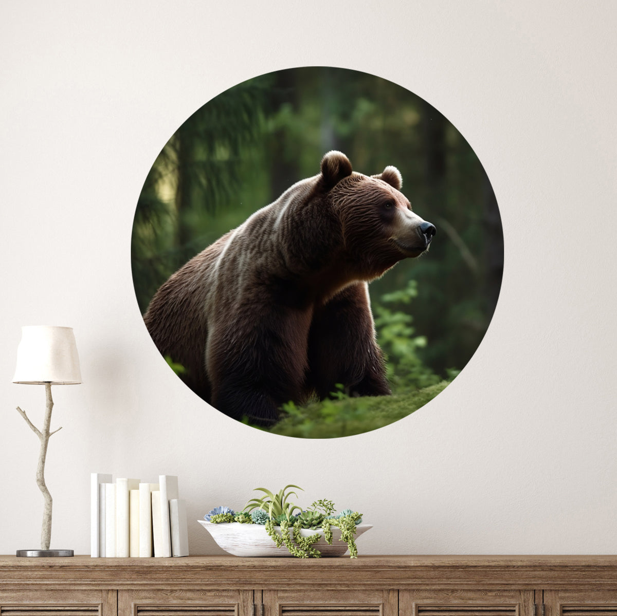 Braunbär in der Natur, runde Wanddekoration.