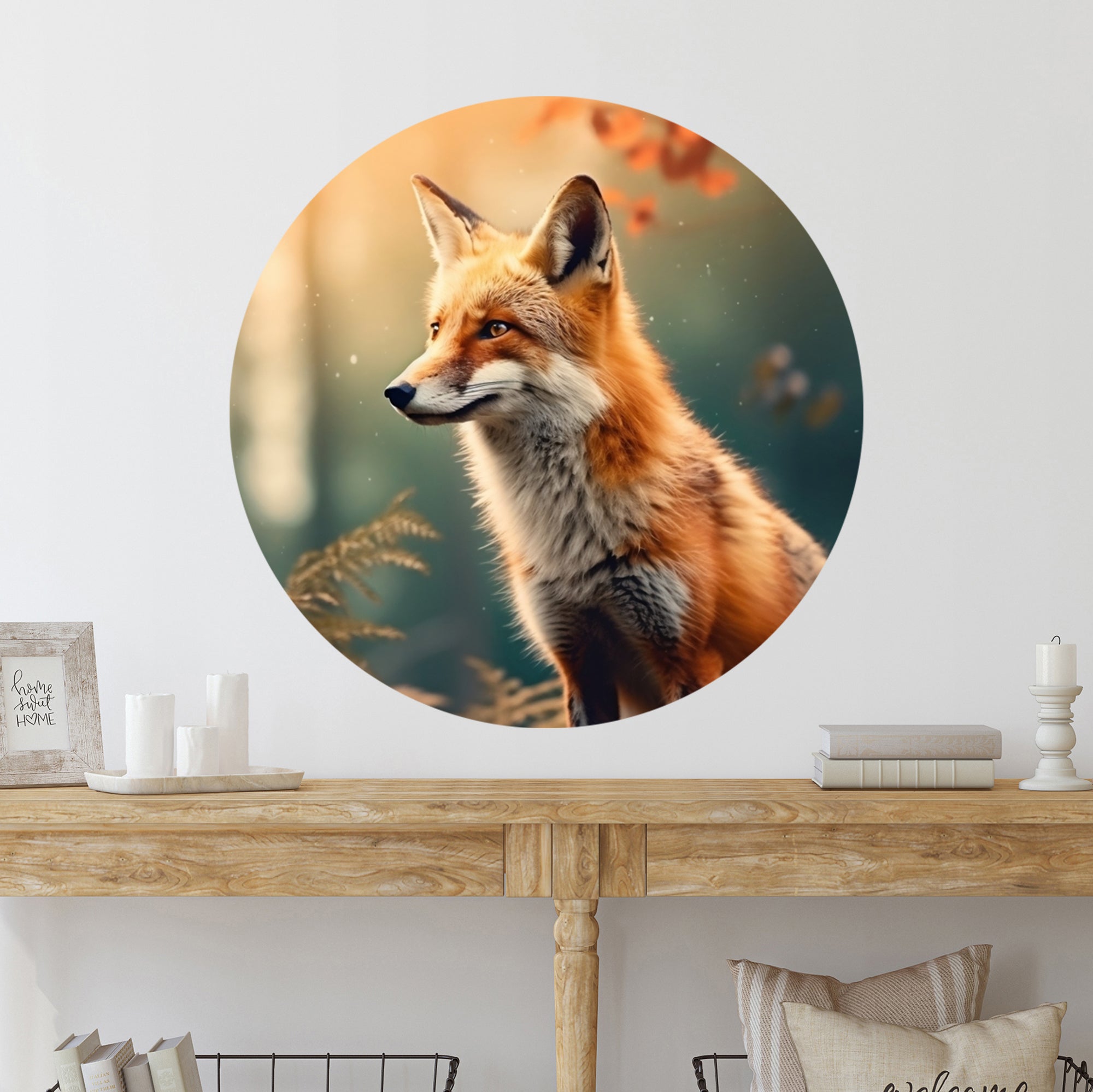 Fuchs mit orangefarbenem Fell vor sanftem Hintergrund.