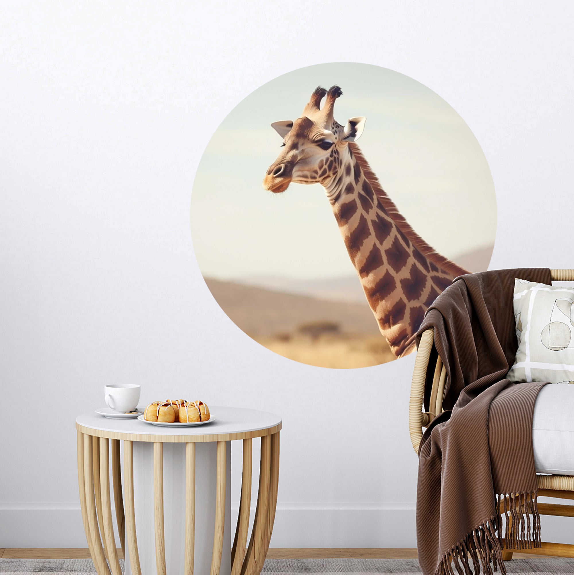 Giraffe in sanften Erdtönen, runder Wanddekor-Element.