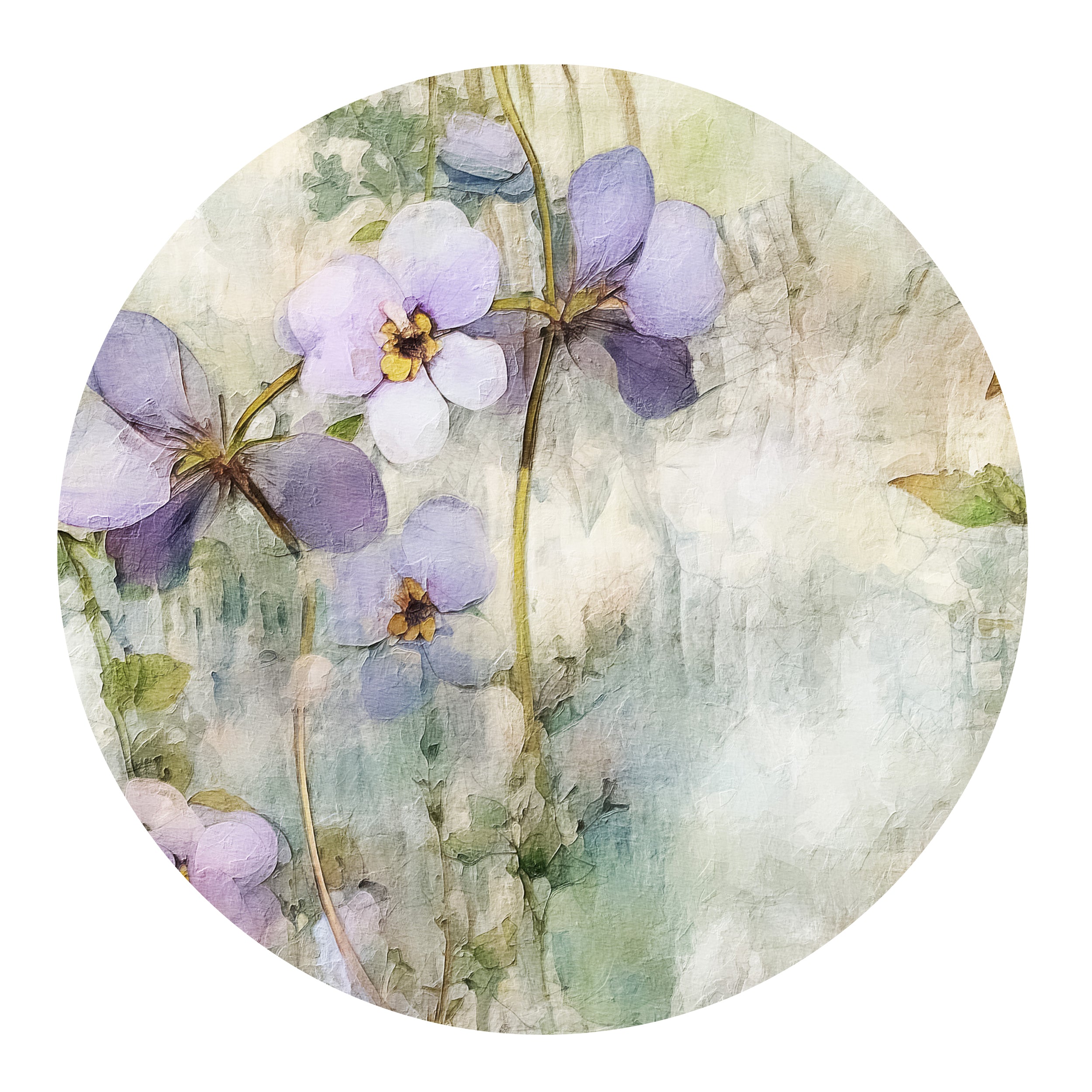Lila Blumenmuster auf sanftem, grünlichem Hintergrund.