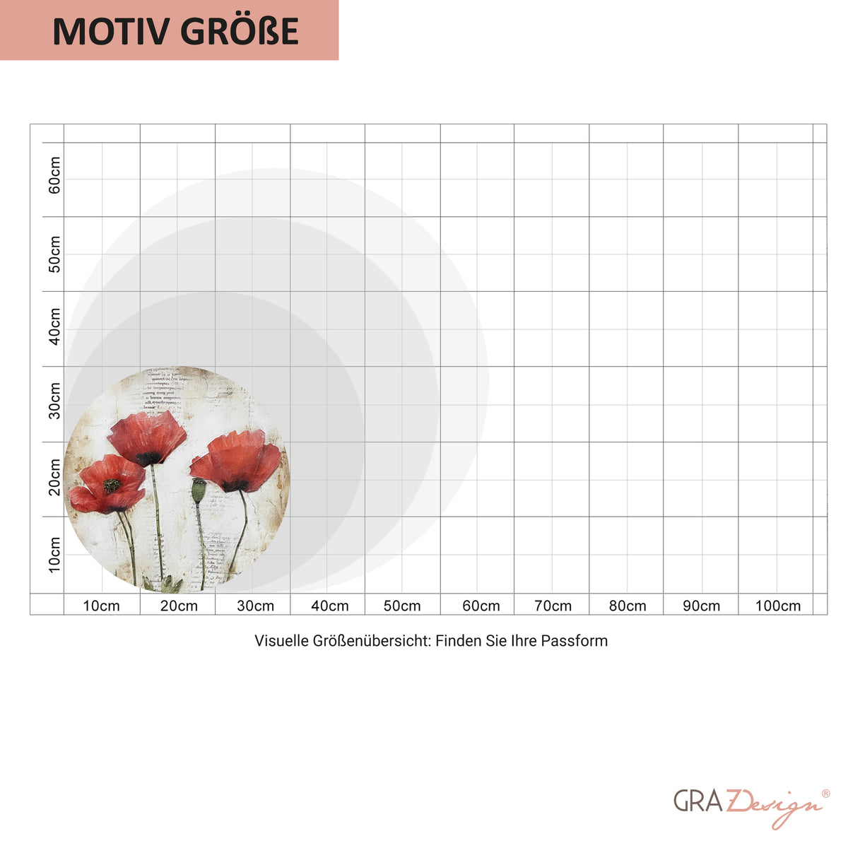 Rote Mohnblumen auf hellem Hintergrund, rundes Design.