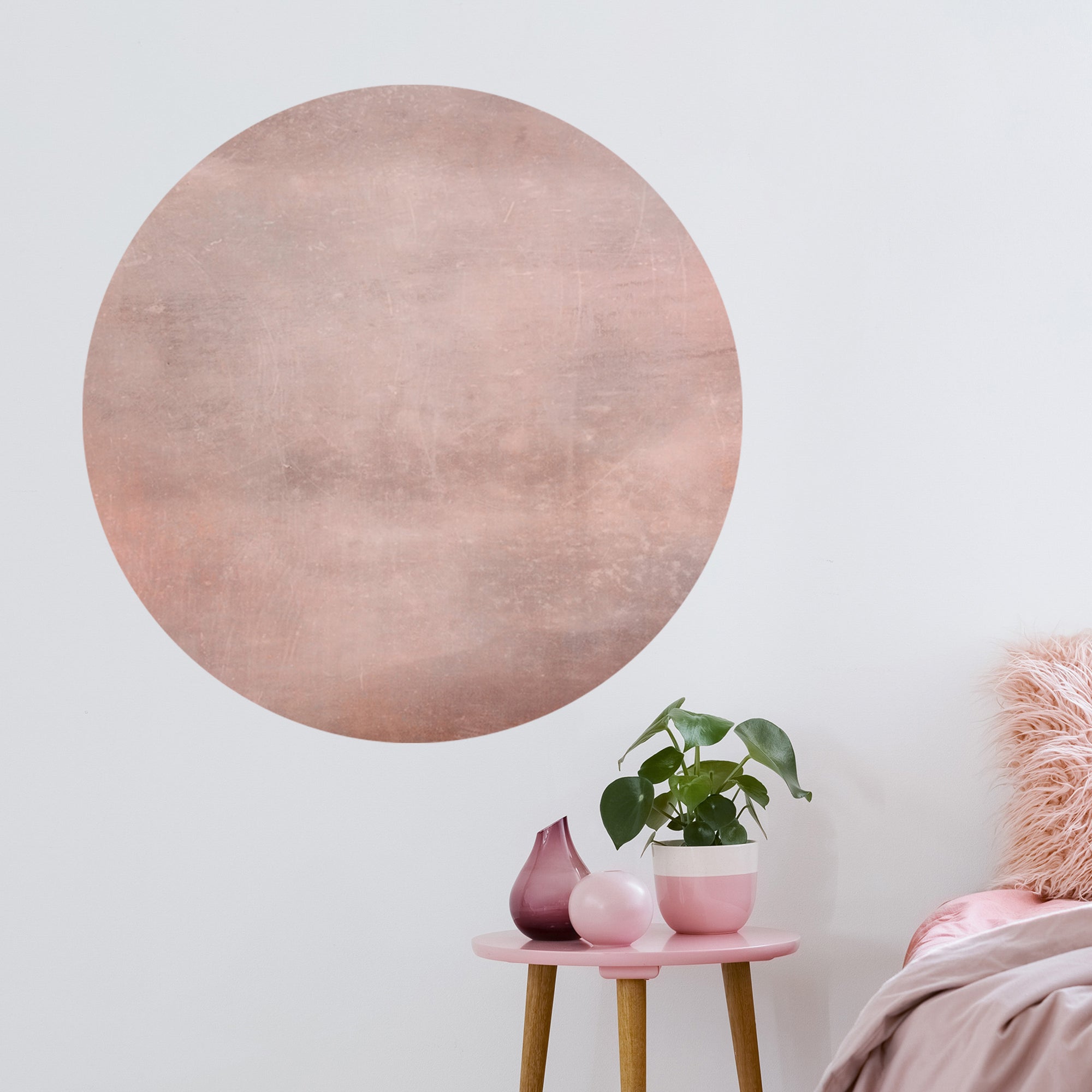 Runder Wandaufkleber in Roségold, minimalistisches Design.