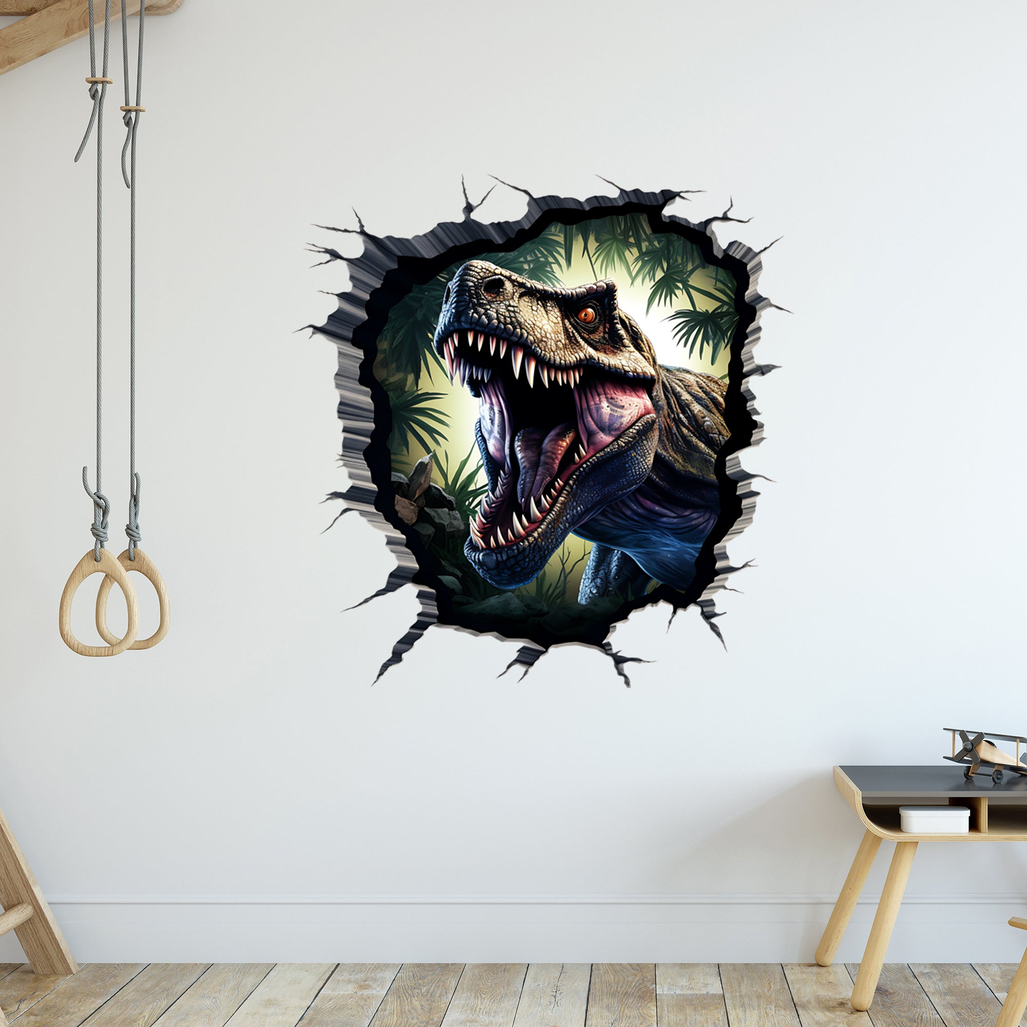 Wandtattoo mit Tyrannosaurus Rex und Dschungel im Kinderzimmer