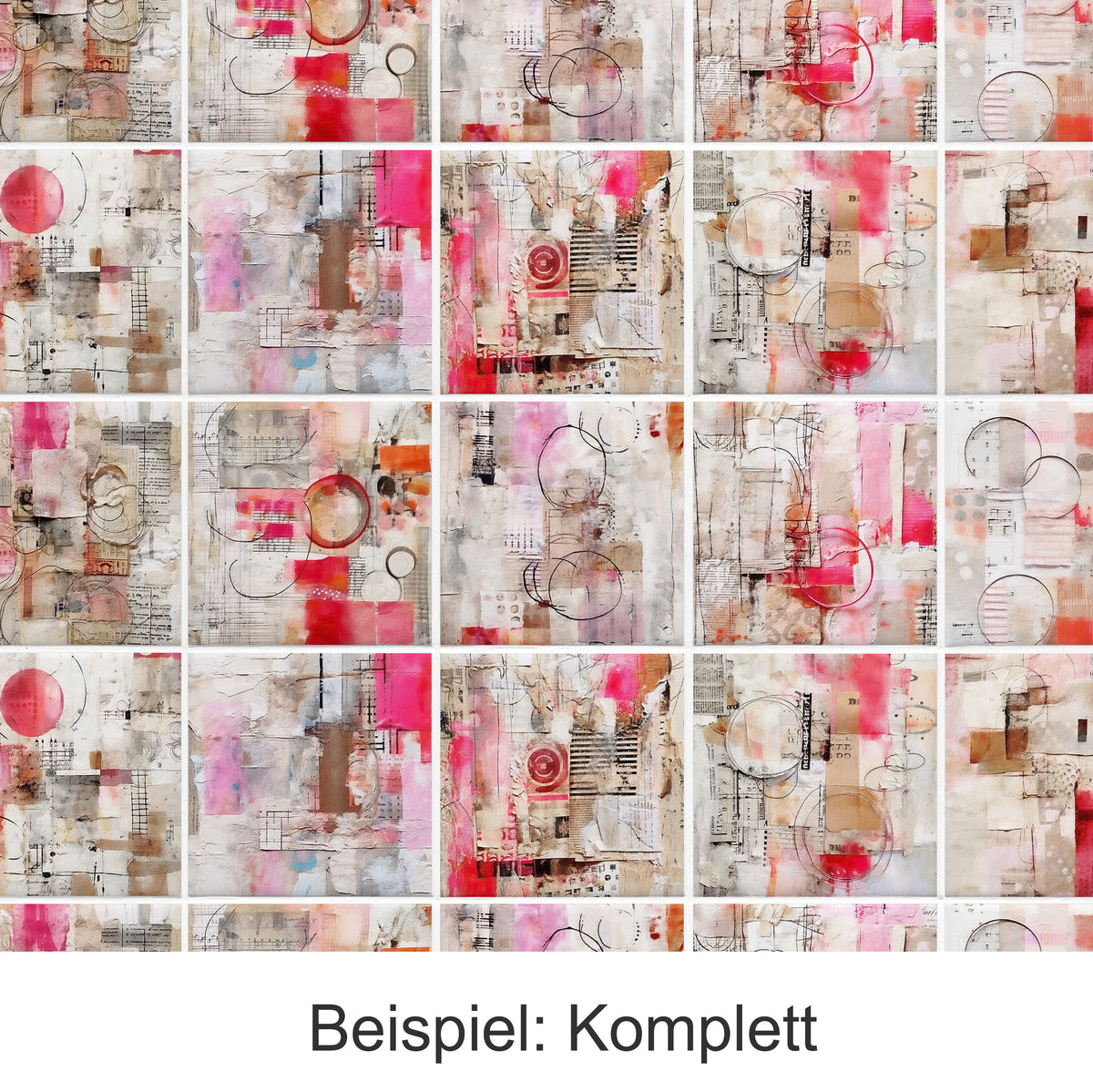Abstrakte Kunstcollage in Rosa-, Beige- und Brauntönen.